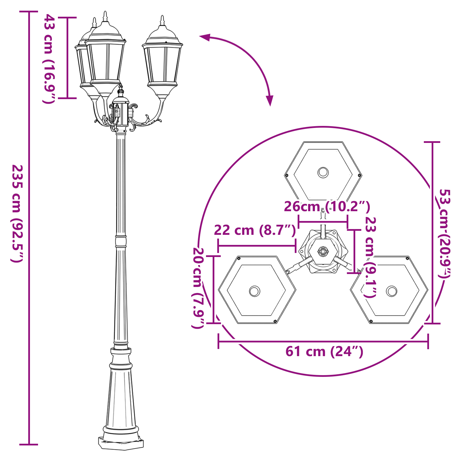 Gartenlaterne mit 3 Lampen E27 Weiß 235 cm Aluminium - deko-licht-gartenbeleuchtung - Your Garden Eden