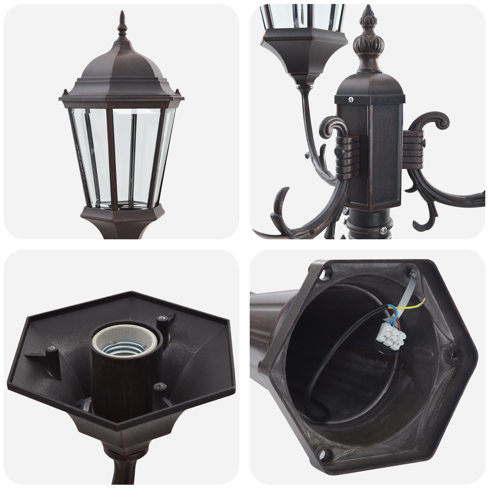 Gartenlampenpfosten 3-Lampe E27 Bronze 235 cm Aluminium - deko-licht-gartenbeleuchtung - Your Garden Eden