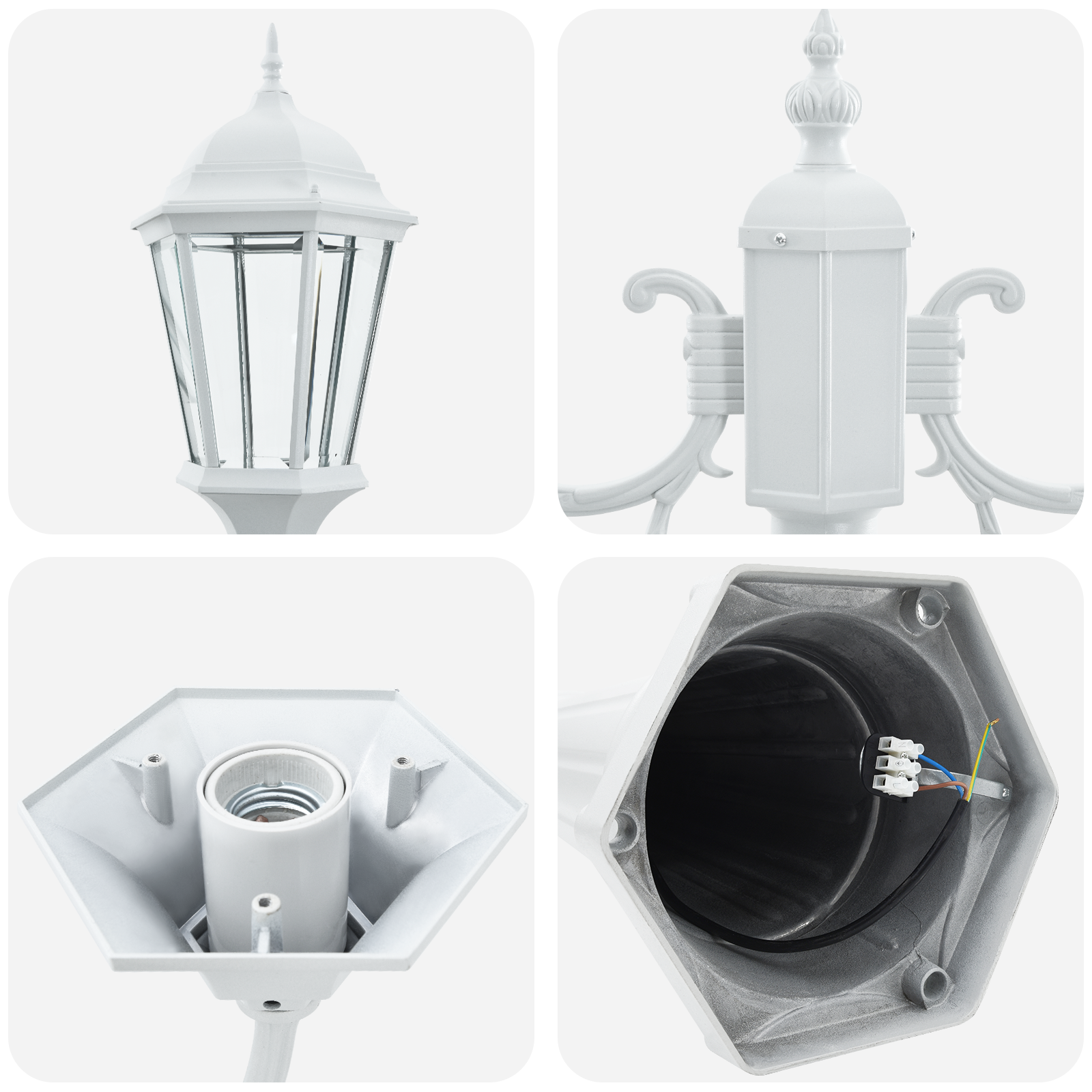 Garden Light Post 2-Lamp E27 White 235 cm Aluminium - Image 5