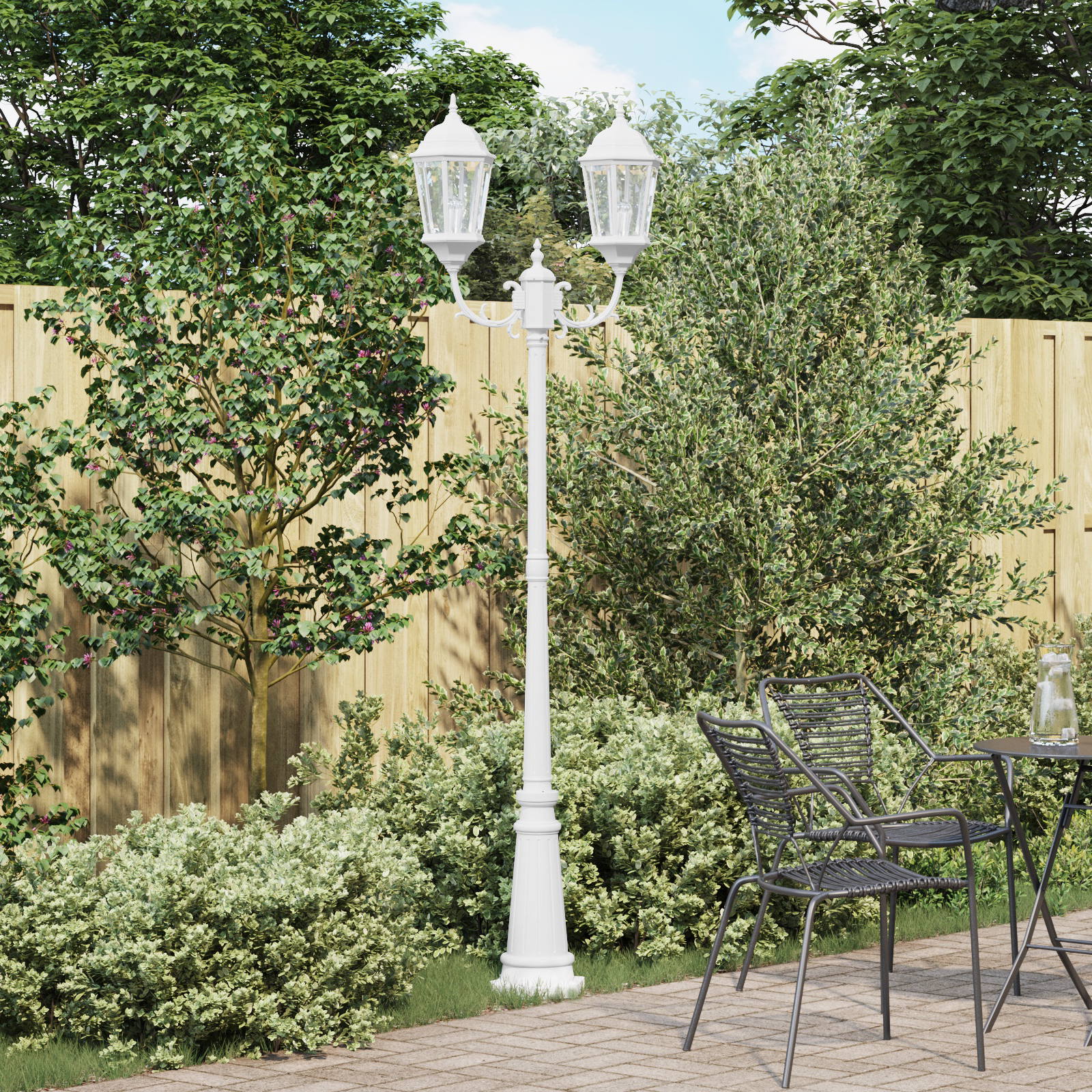 Tuin Lampenpaal 2-Lamp E27 Wit 235 cm Aluminium