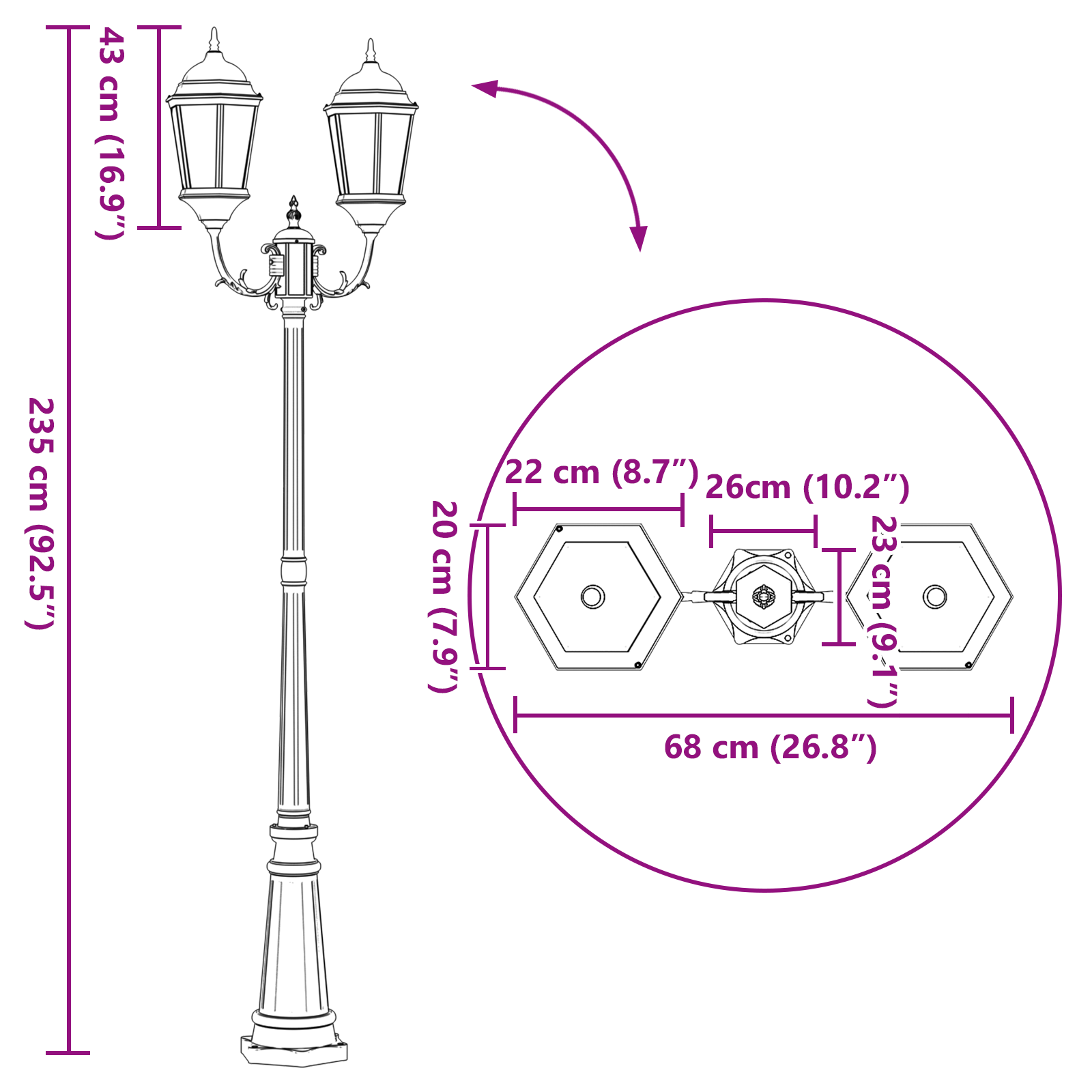 Garden Light Post 2-Lamp E27 White 235 cm Aluminium - Image 8