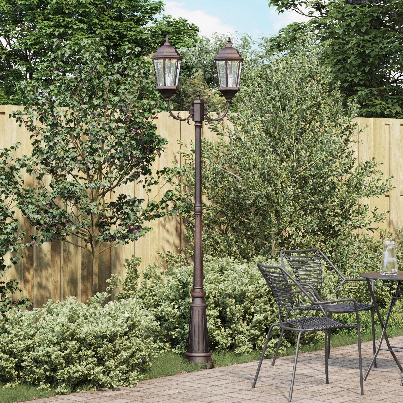 Tuinlampenpaal 2-Lamp E27 Brons 235 cm Aluminium