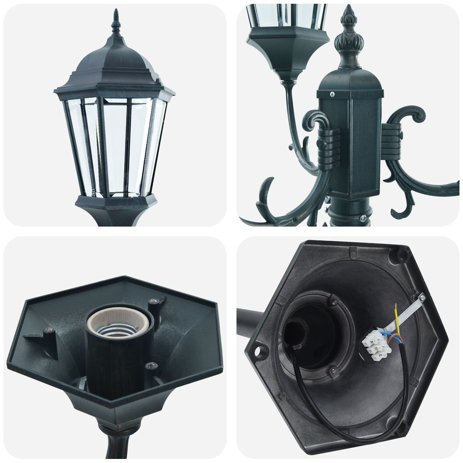 Garden Light Post 3-Lamp E27 Green 220 cm Aluminium - Image 5