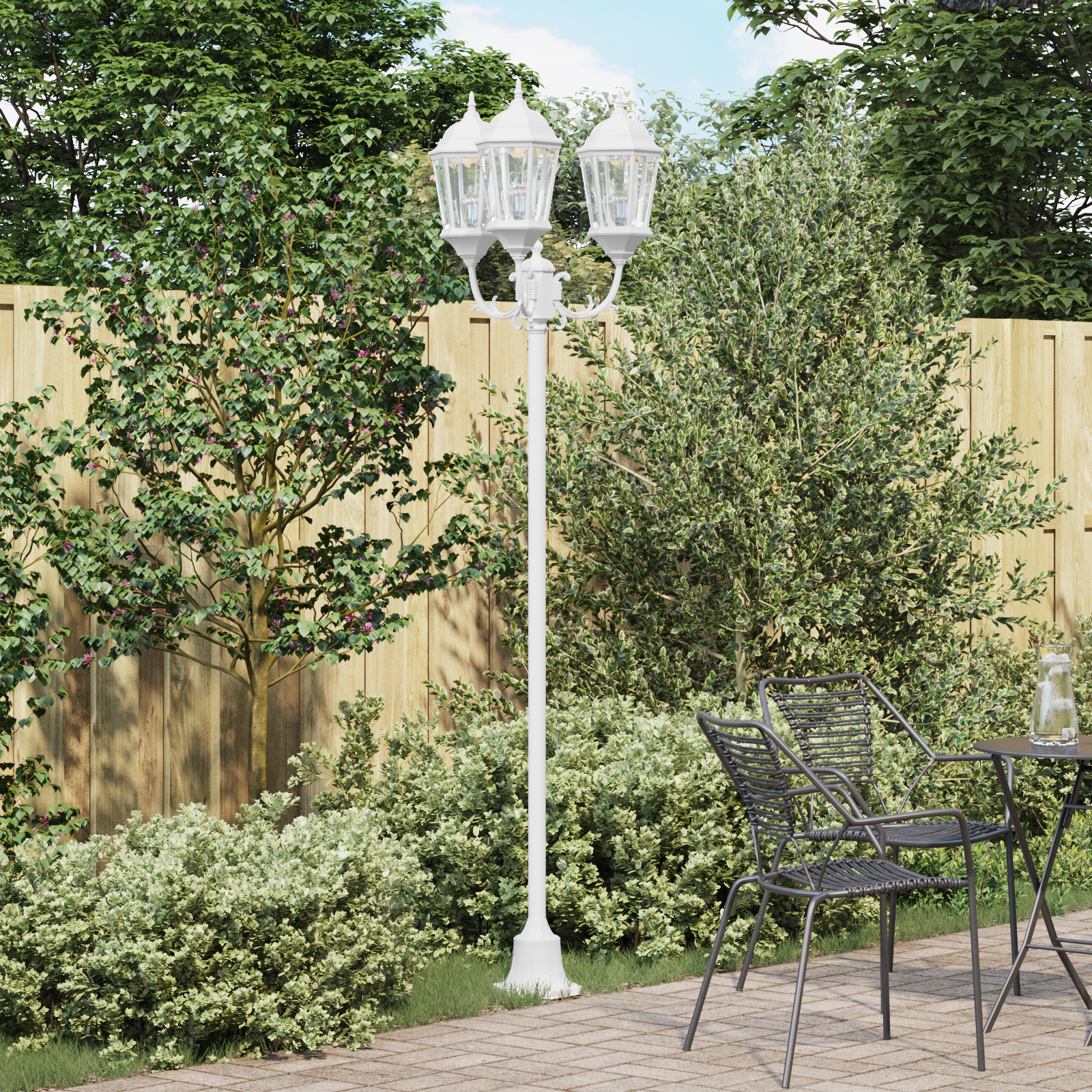 Tuinlampenpaal 3-Lamps E27 Wit 220 cm Aluminium