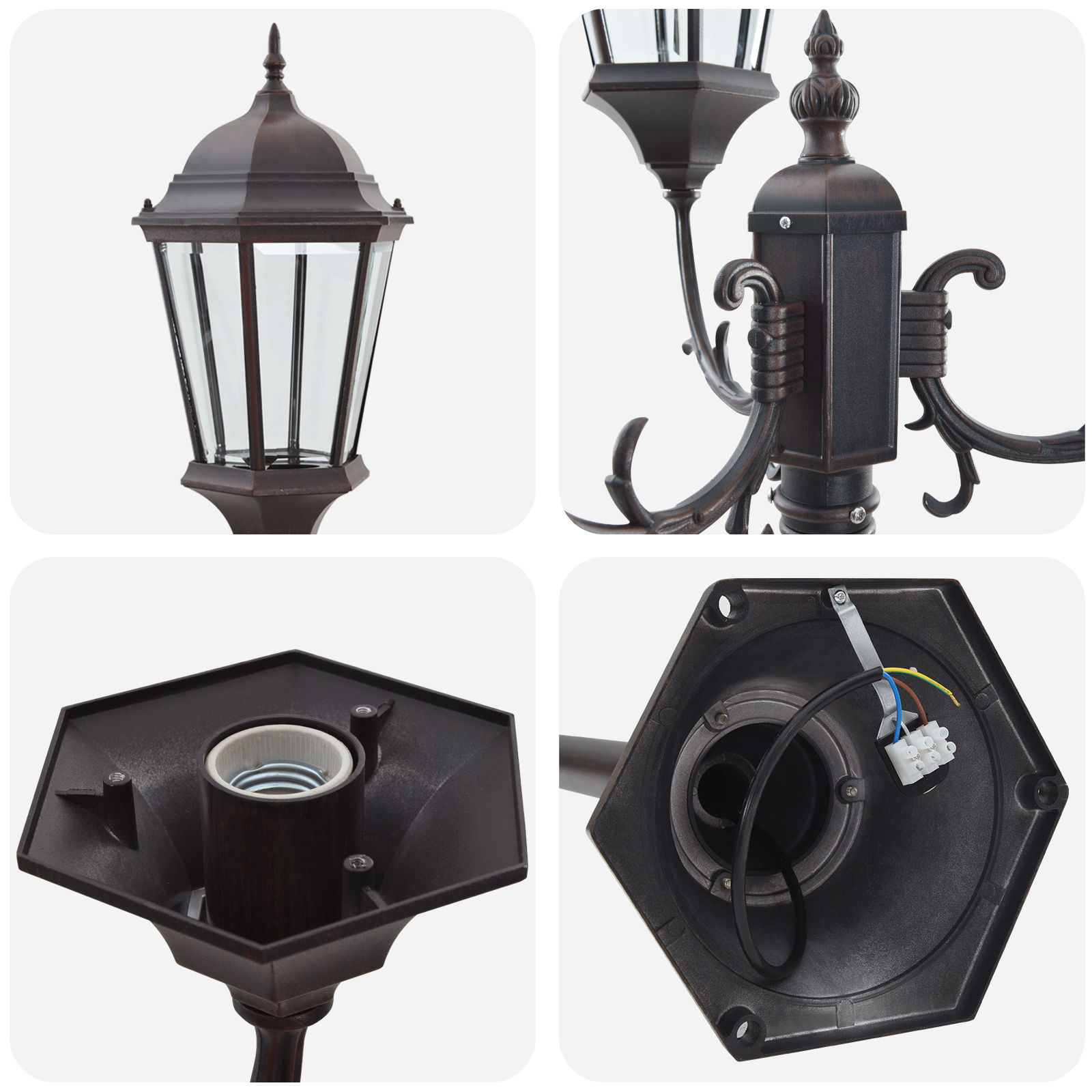 Garden Light Post 3-Lamp E27 Bronze 220 cm Aluminium - Image 5