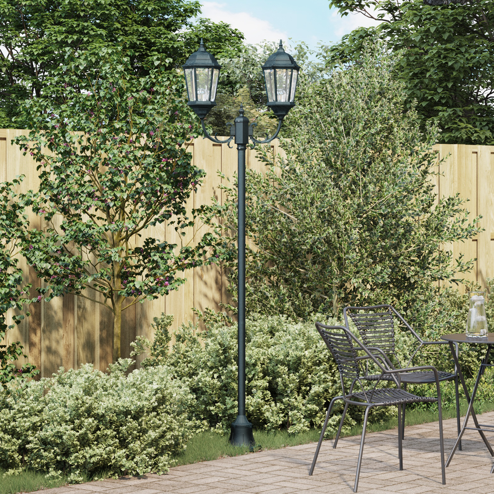 Tuinlampenpost 2-Lamp E27 Groen 220 cm Aluminium