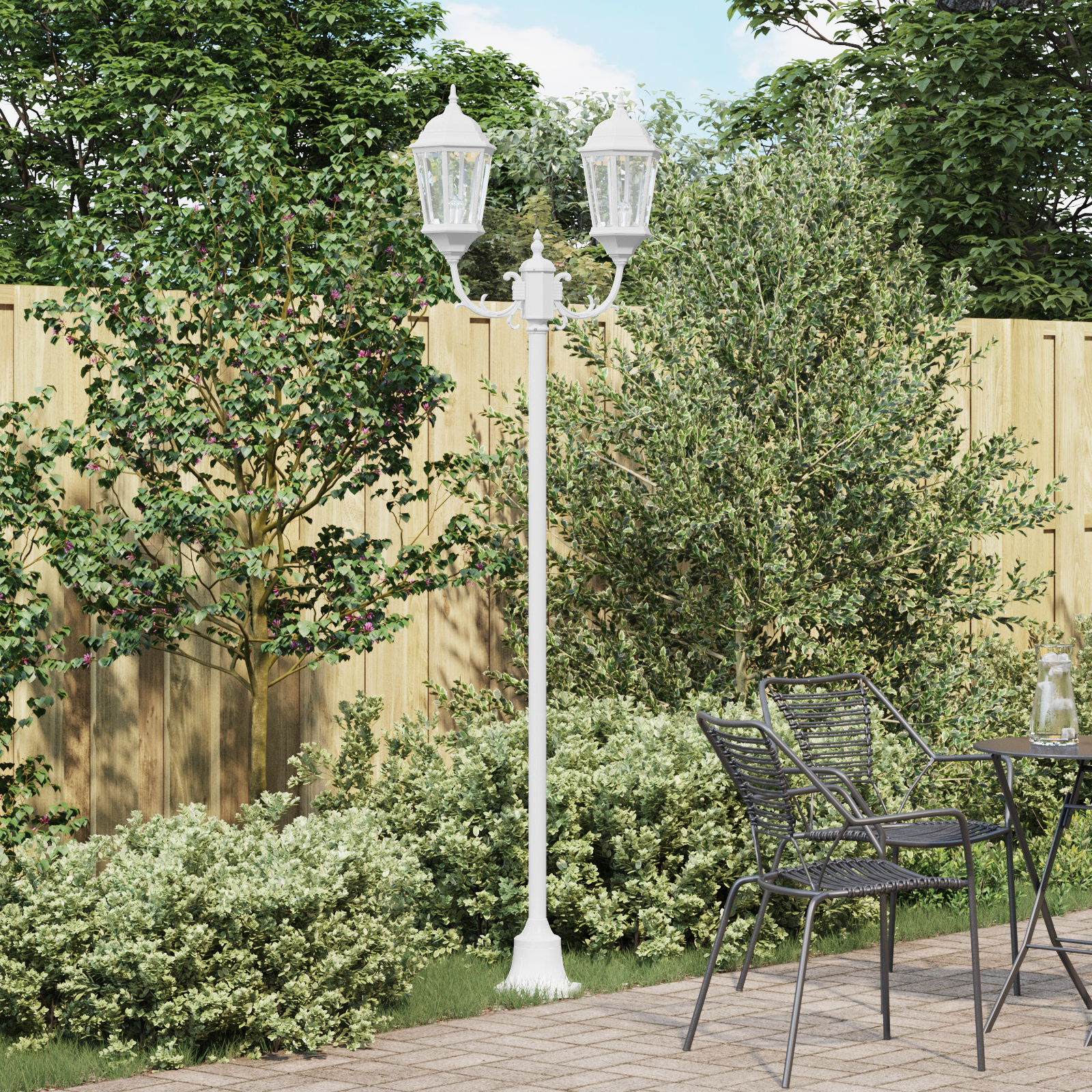 Tuinlicht Paal 2-Lamp E27 Wit 220 cm Aluminium