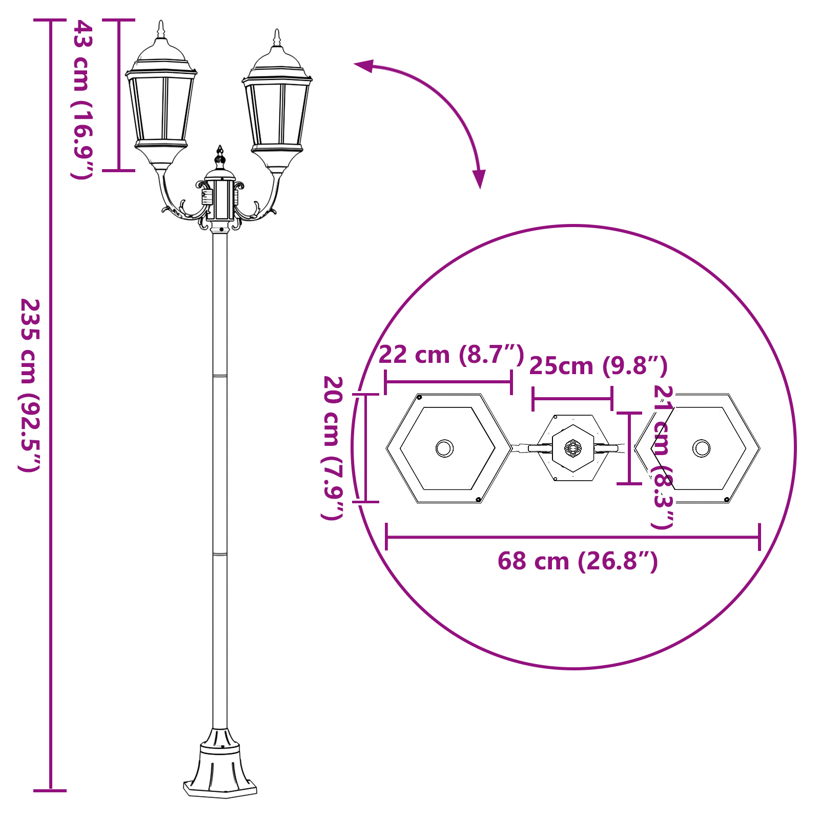 Garden Light Post 2-Lamp E27 Bronze 220 cm Aluminium - Image 8