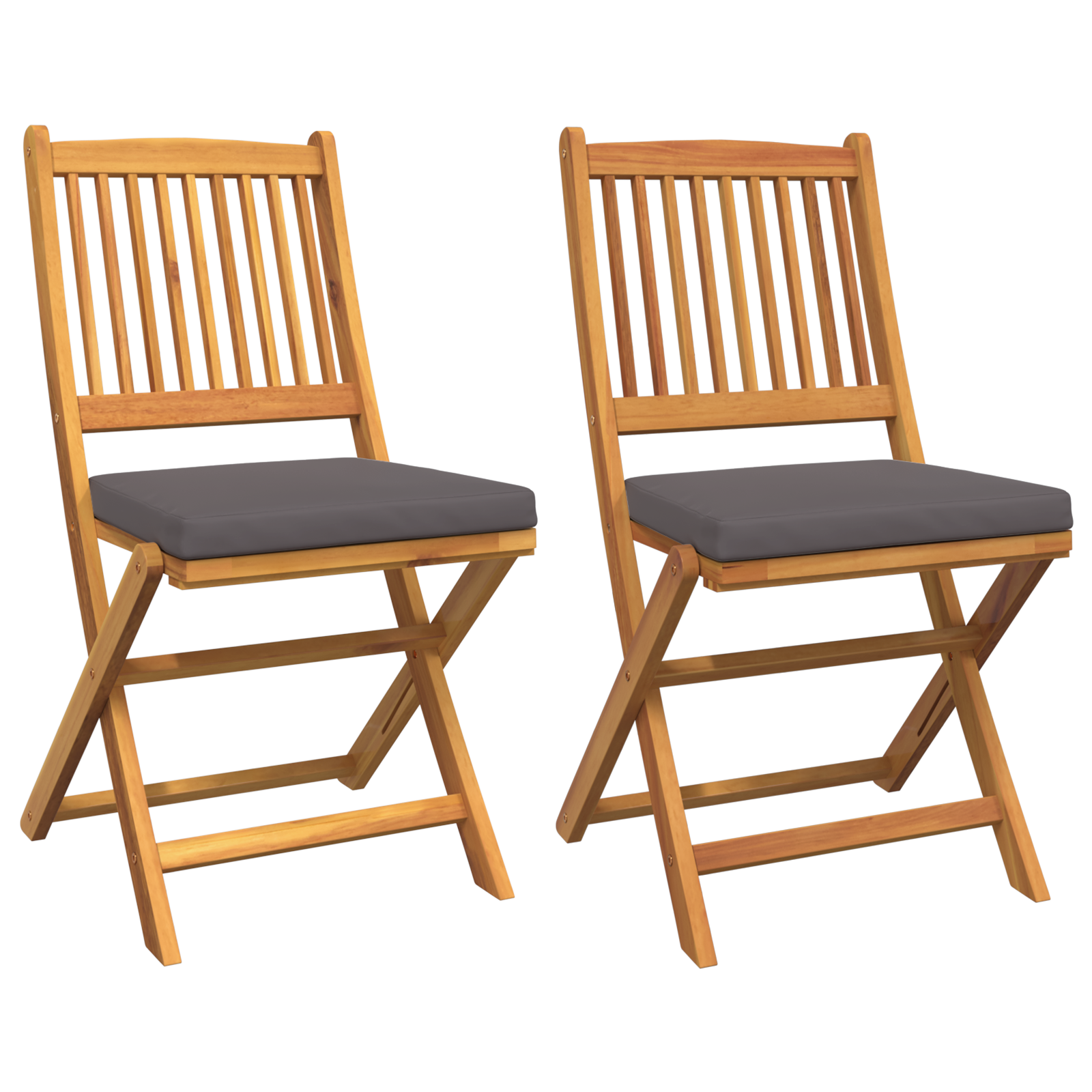 Folding Garden Chairs with Grey Cushion 2pcs Solid Acacia Wood - Image 2