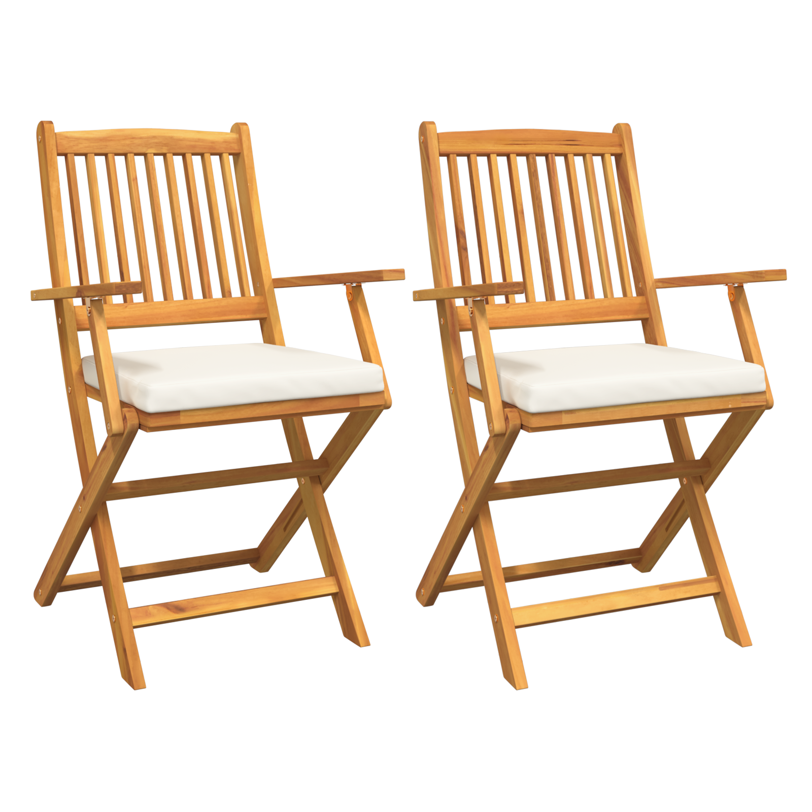 Folding Garden Chairs with White Cushion 2pcs Solid Acacia Wood - Image 2