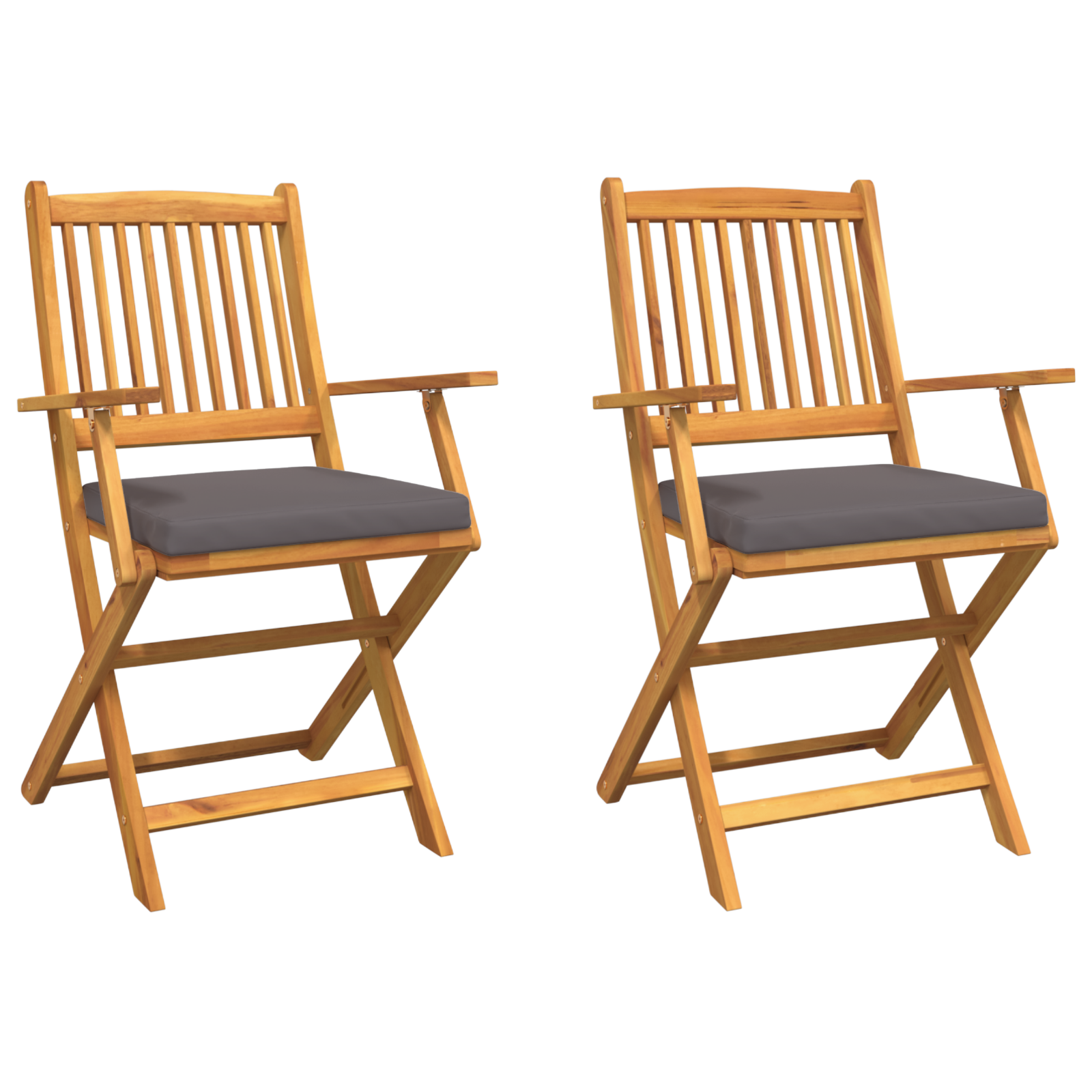Folding Garden Chairs with Grey Cushion 2pcs Solid Acacia Wood - Image 2