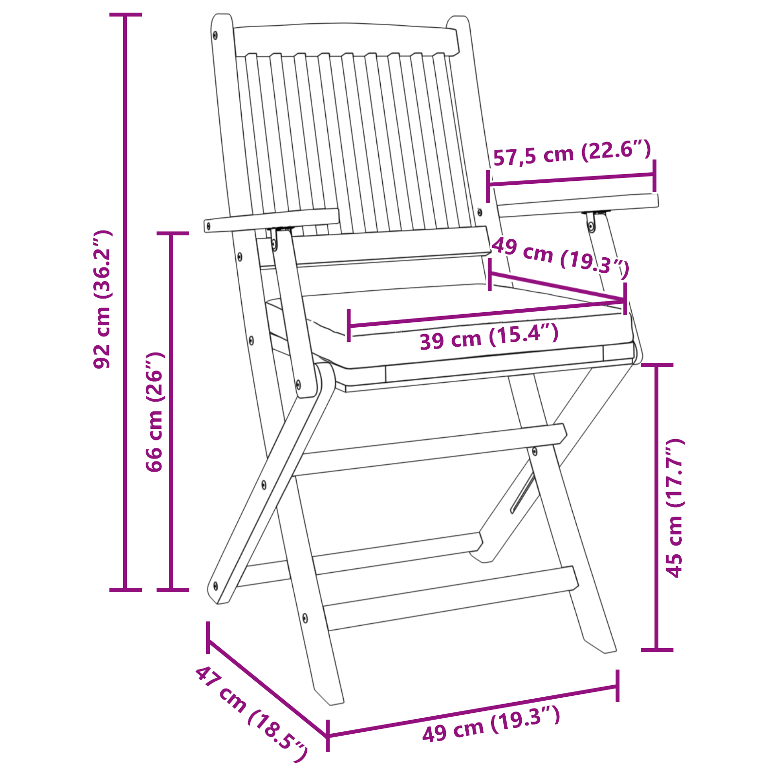 Folding Garden Chairs with Grey Cushion 2pcs Solid Acacia Wood - Image 11