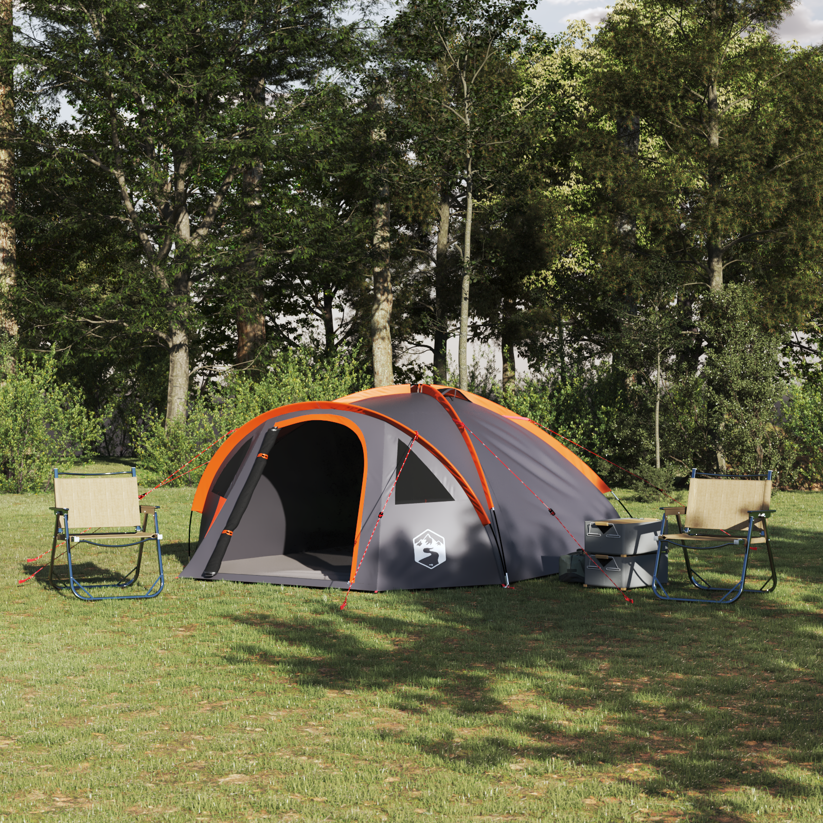 vidaXL Kuppelzelt 4 Personen 308 x 268 x 130 cm Grau und Orange Taft – Bild 3