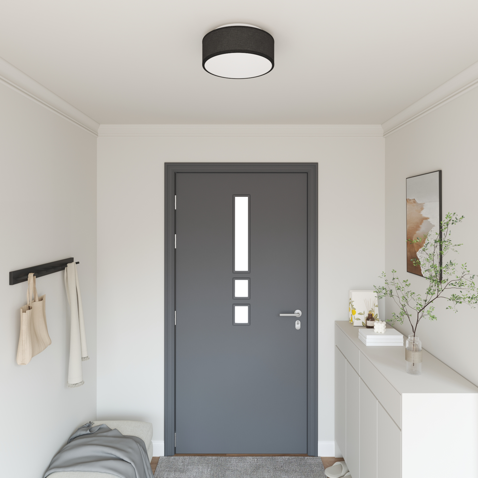 Ceiling Light - Black Fabric Flush Mount, 30 cm E27