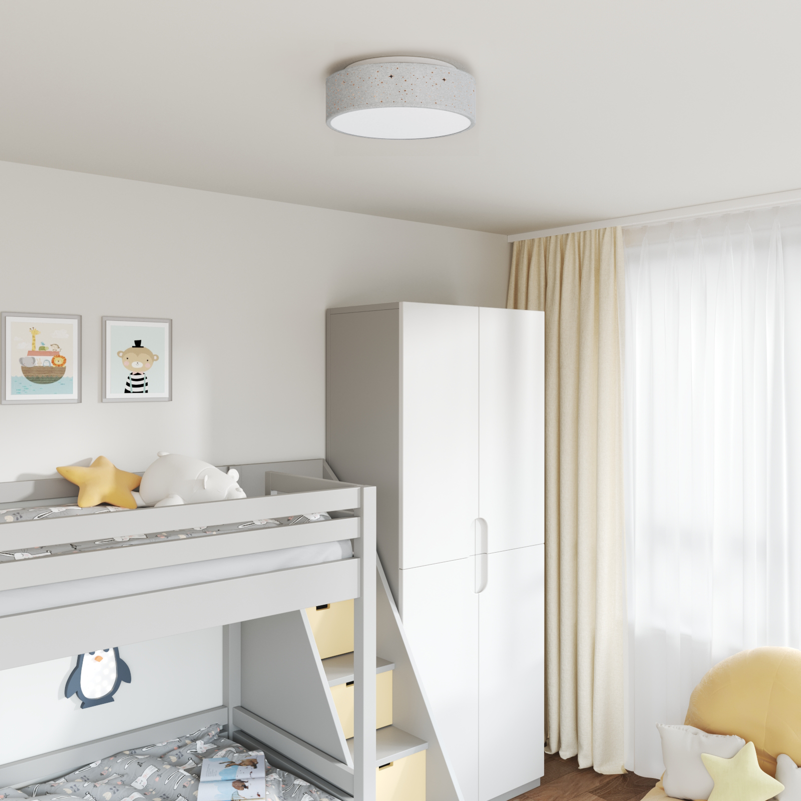 Plafondlampen met sterrenlampenkap Grijs Ø 38 cm Stof E27