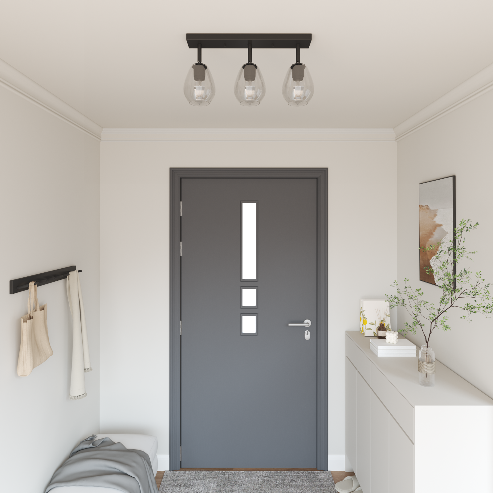 plafondlamp met verstelbare glazen lampenkap in antraciet, E27