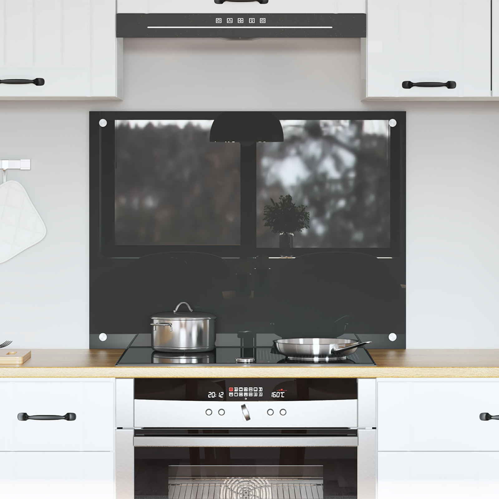 Keuken Achterwand in Donkergrijs – 80x60x0.6 cm Gehard Glas