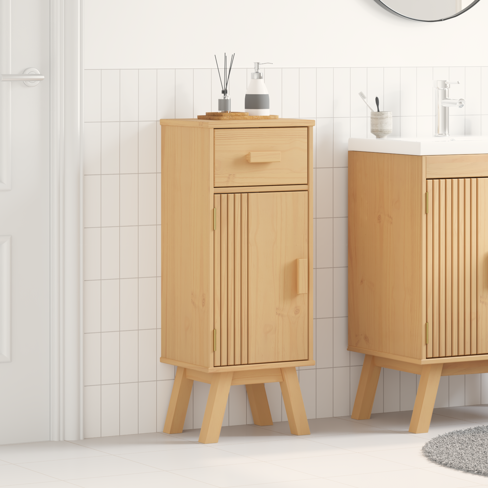 Badkamer Opbergkast 35x30x90 cm Massief Hout Grenen
