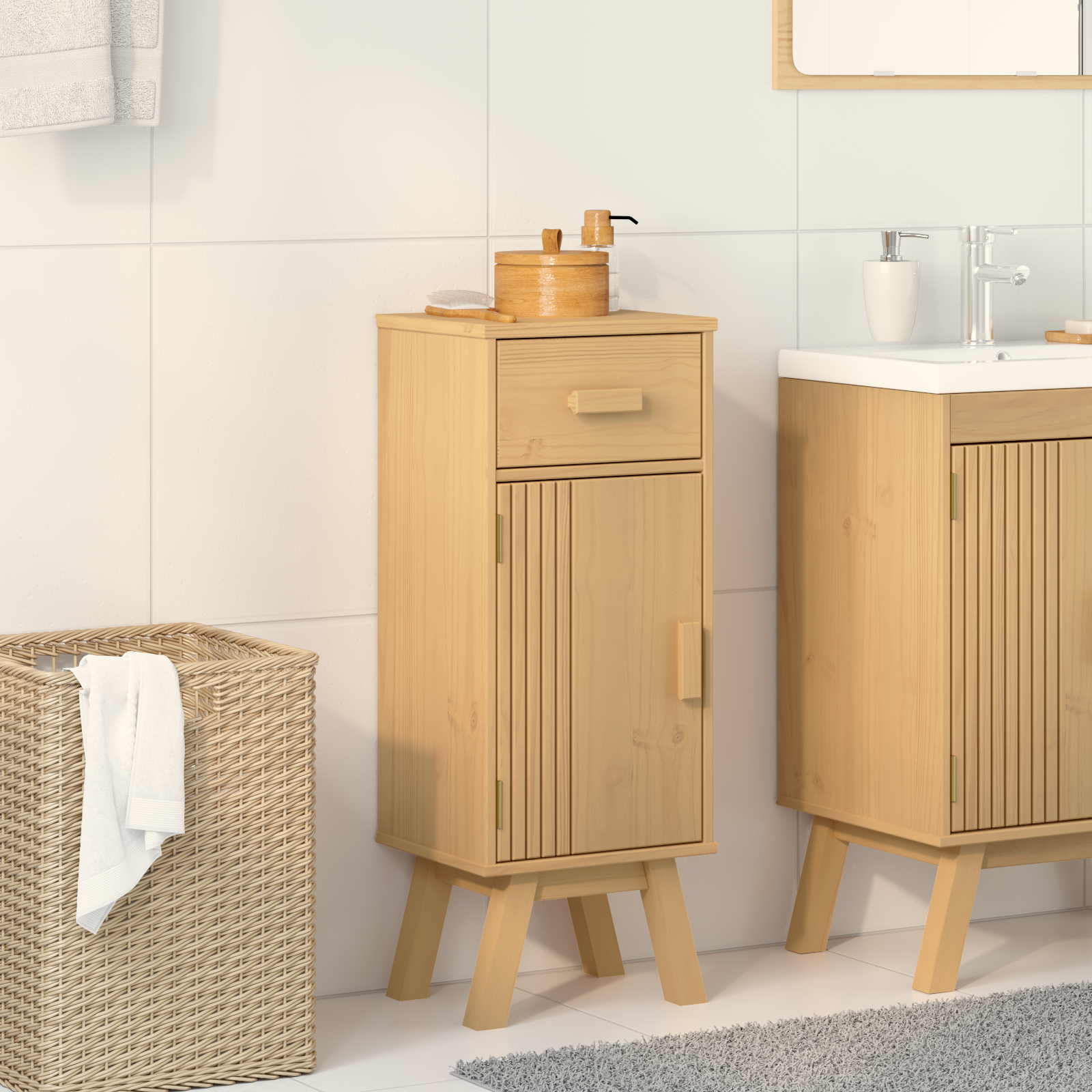 Bathroom Storage Cabinet 35x30x90 cm Solid Wood Pine - Image 4