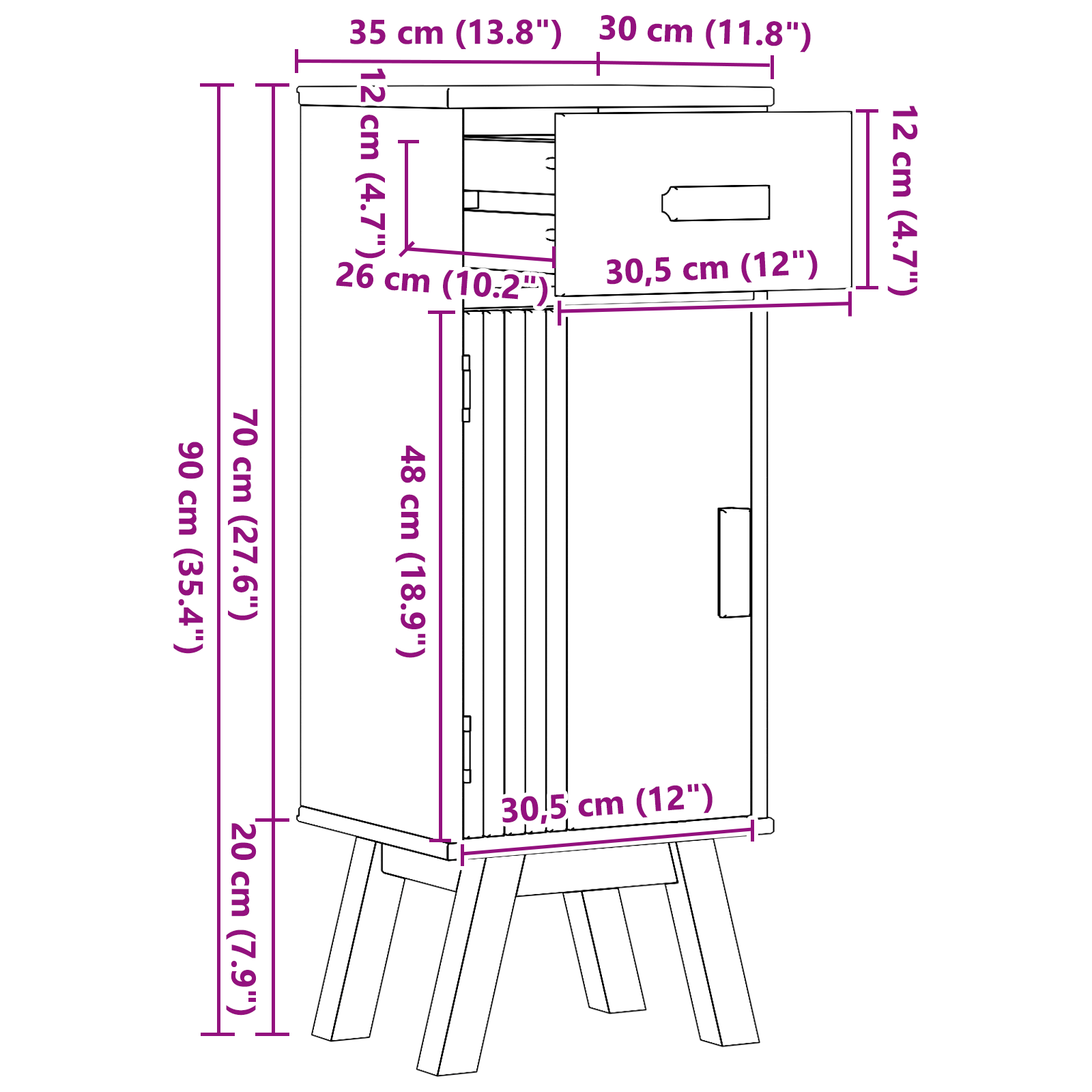 Bathroom Storage Cabinet 35x30x90 cm Solid Wood Pine - Image 10
