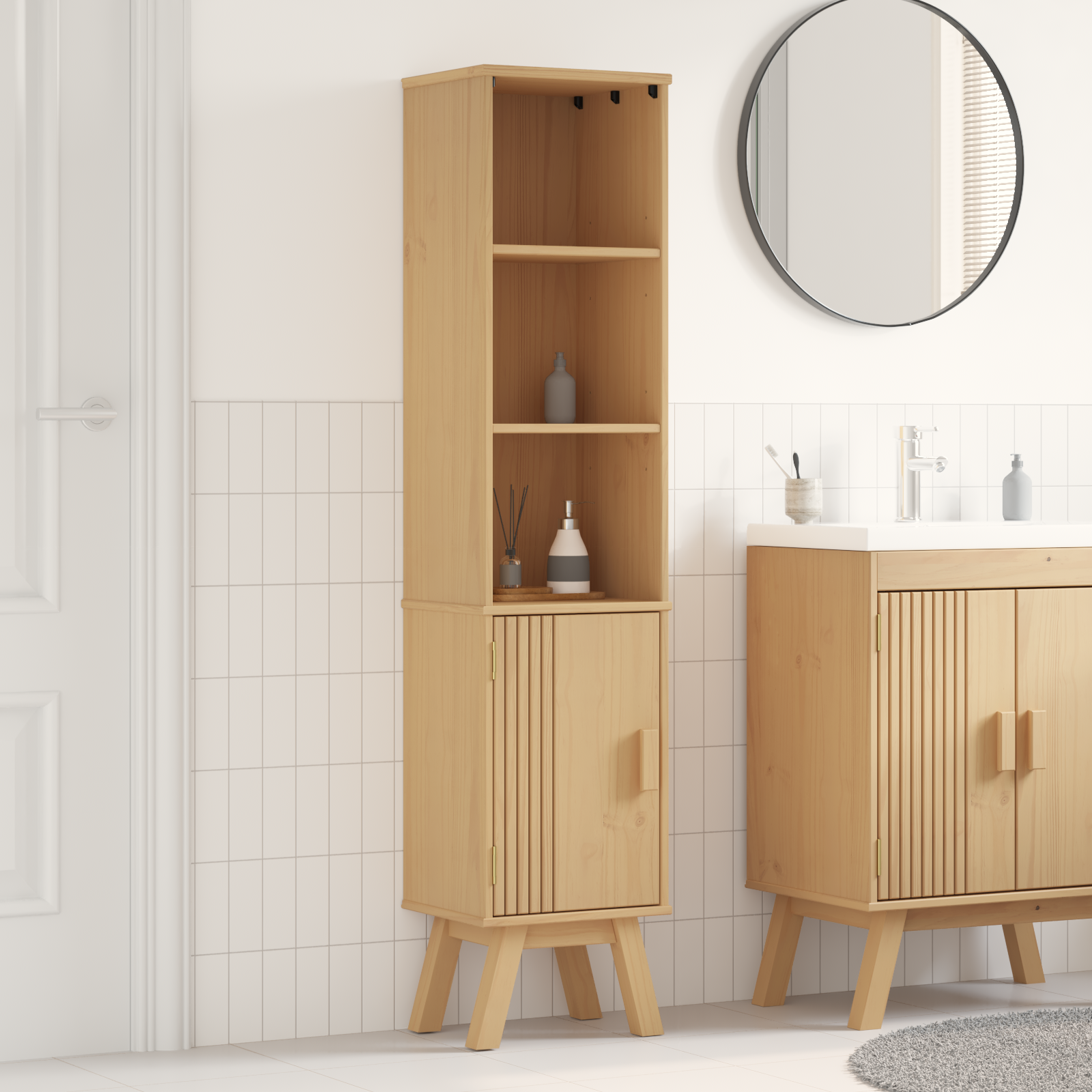 Bathroom Cabinet Brown 35x30x159 cm Solid Pine wood