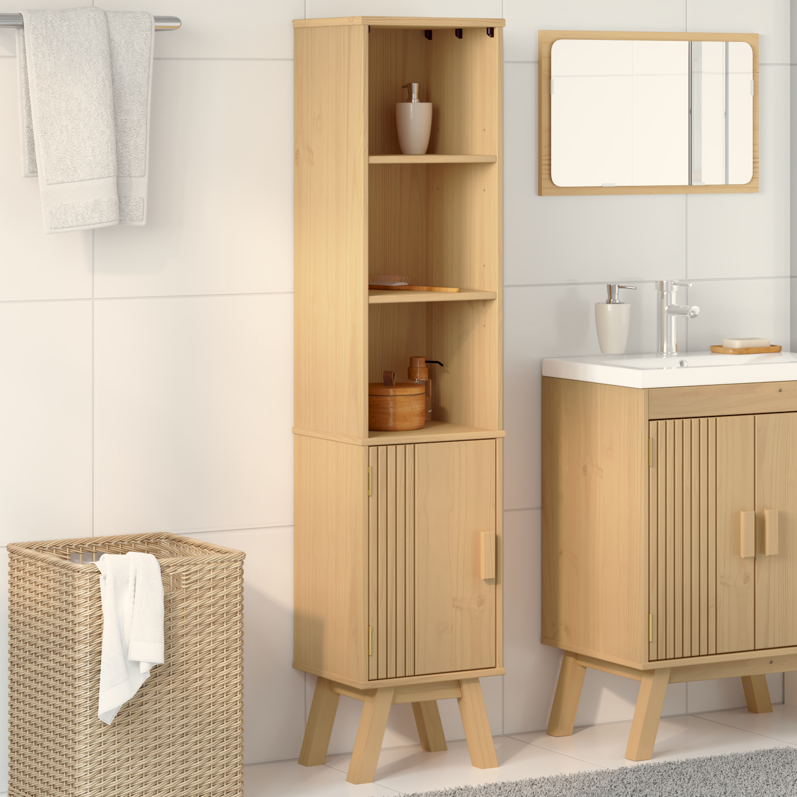 Bathroom Cabinet Brown 35x30x159 cm Solid Pine wood - Image 4