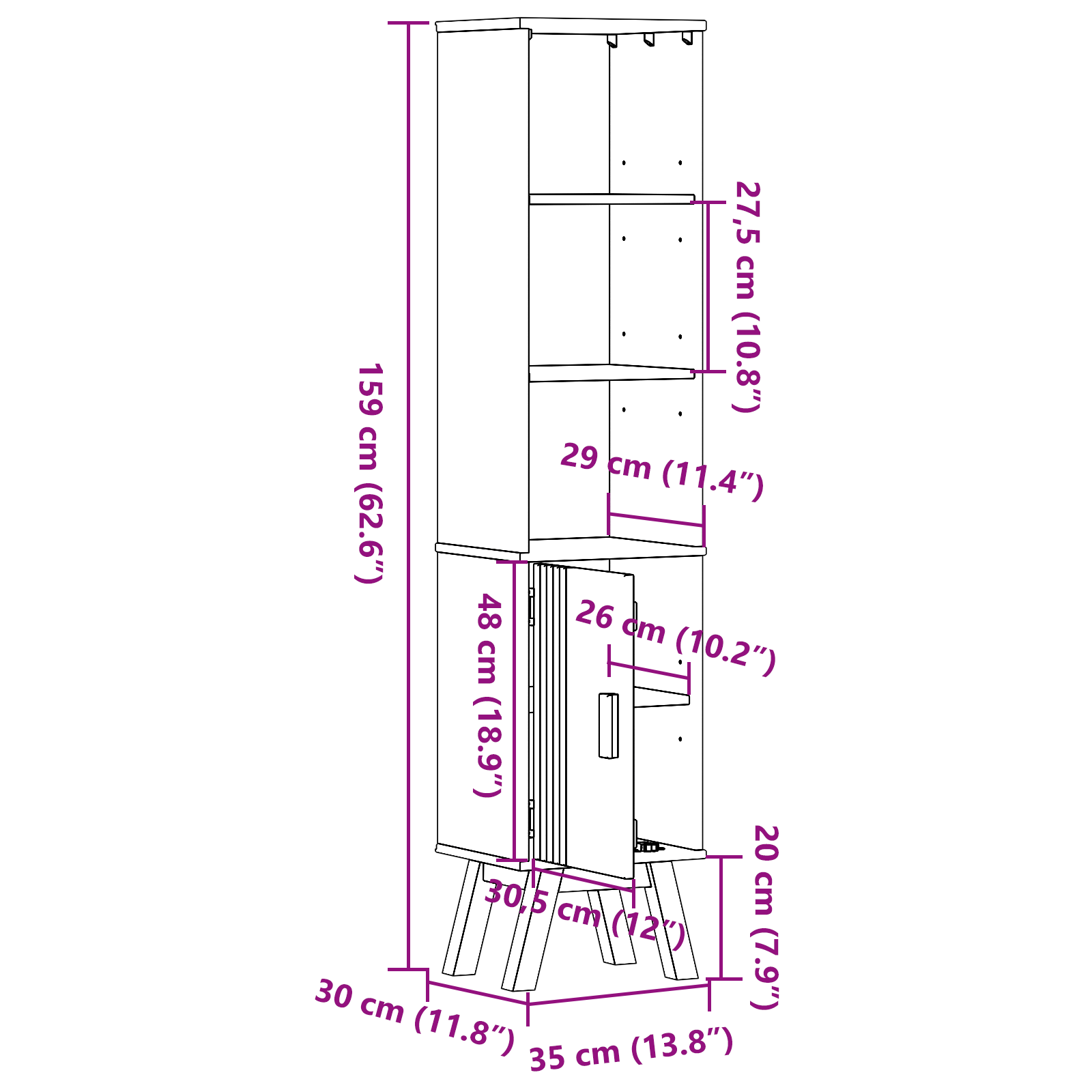 Bathroom Cabinet Brown 35x30x159 cm Solid Pine wood - Image 10