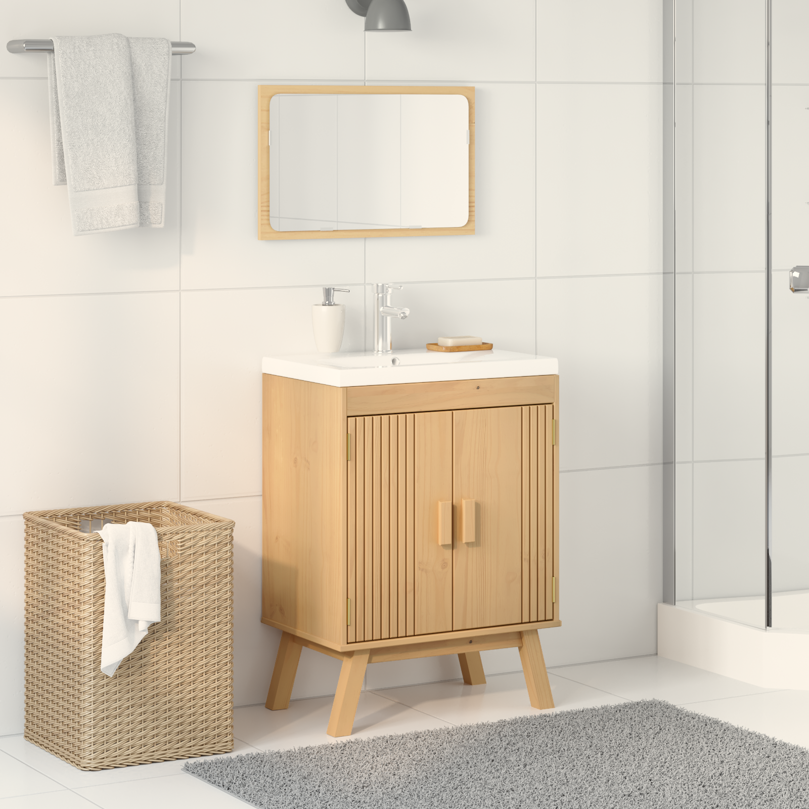 Sink Base Cabinet 114x43x73,5 cm Solid Wood Pine - Image 4