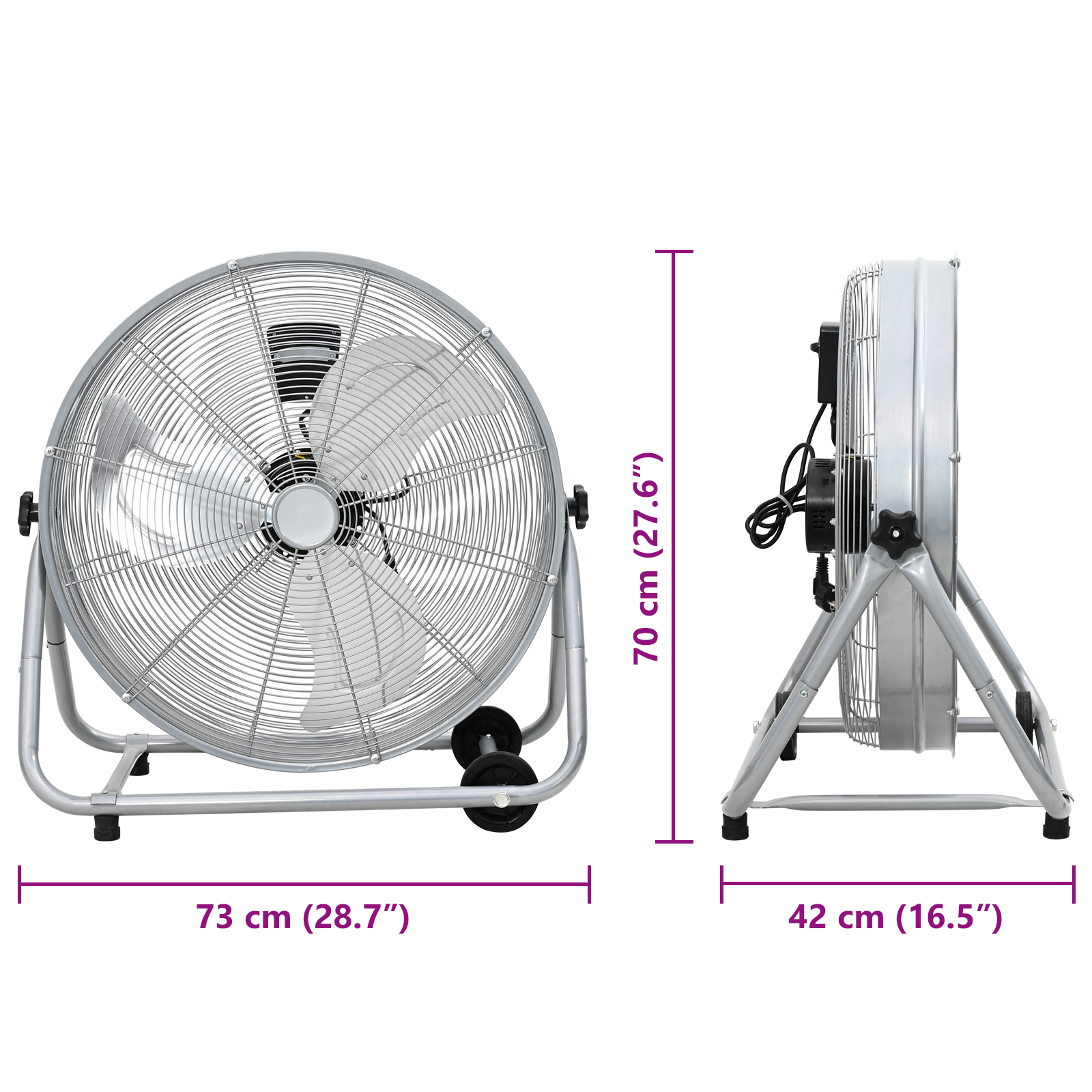 Trommelventilator mit Rollen 3 Gänge Silbern Φ64 cm – Bild 9
