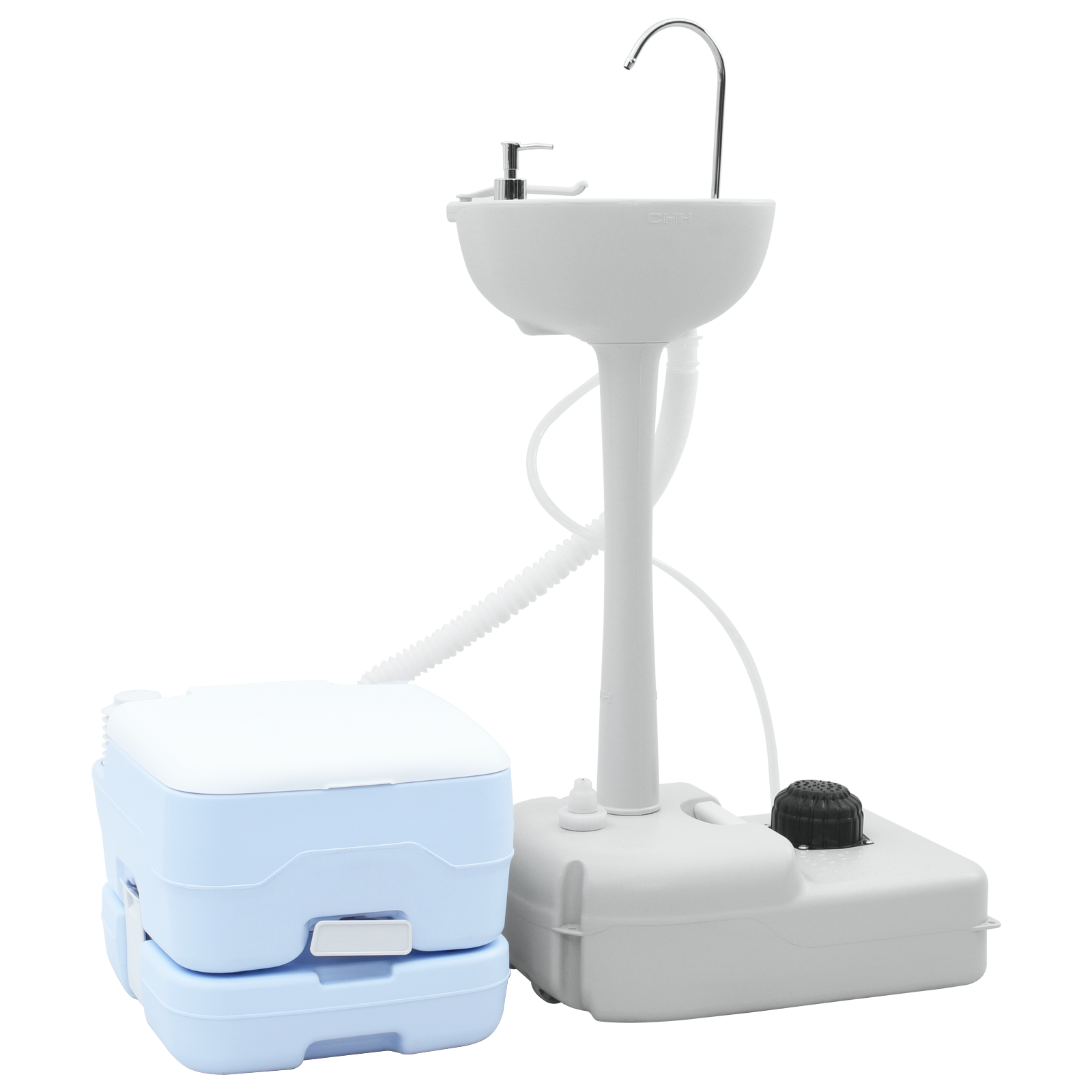 Camping toilet light blue body + white lid colour Not Applicable