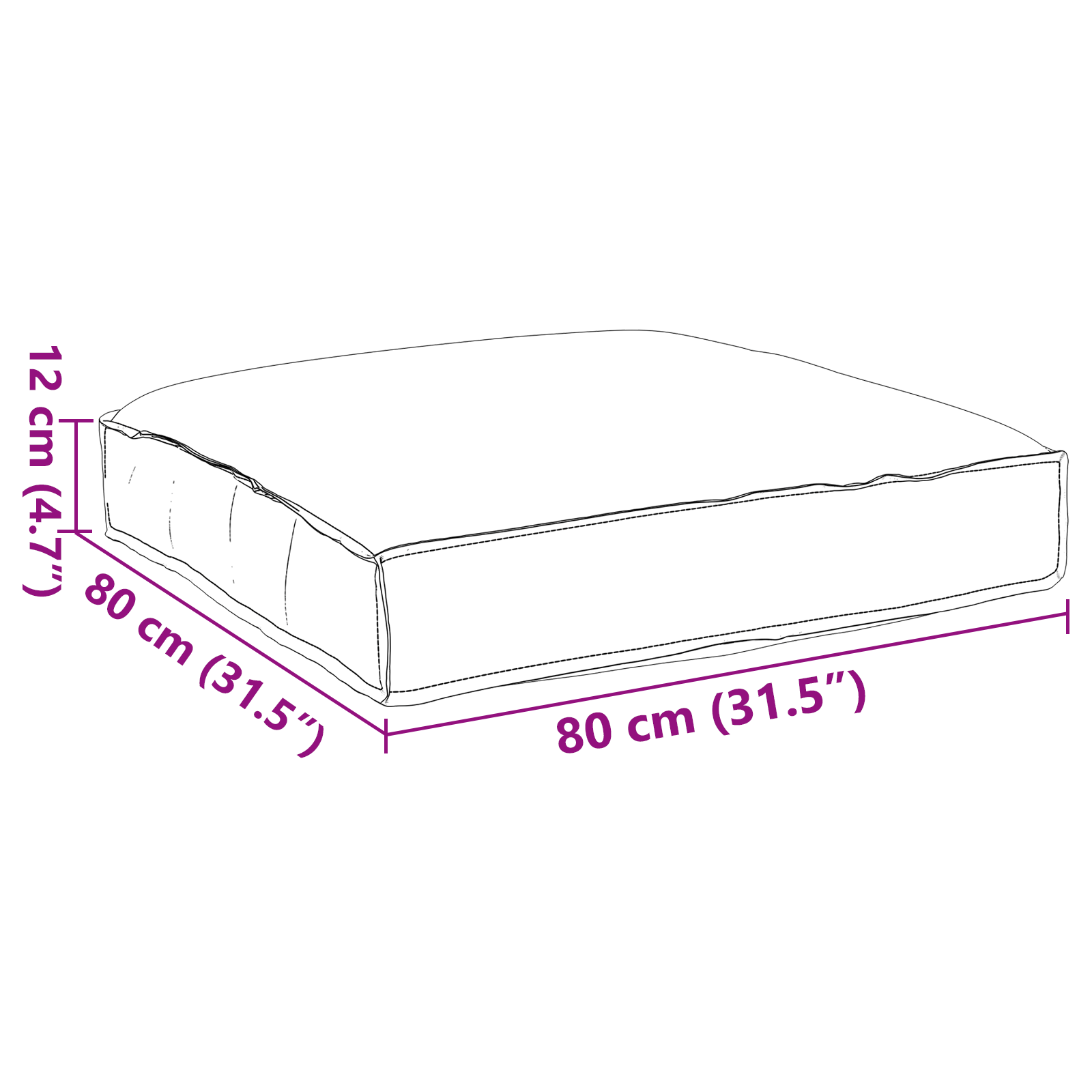 Kaubaaluse istmepadi Veinpunane 80 x 80 x 12 cm Oxfordi kangas - Image 6