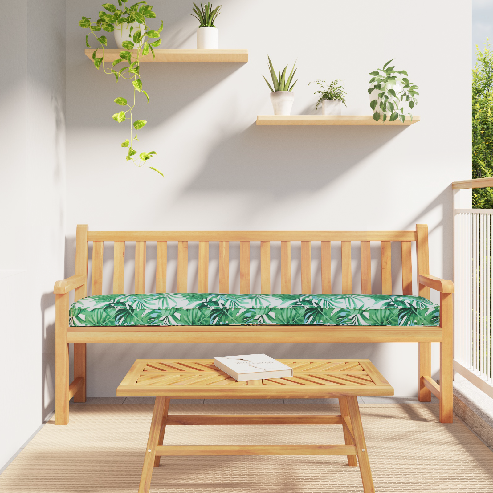 Thumbnail - vidaXL Pallet-Kissen für Bänke 2 Stück Blattmuster 200x40x8 cm Oxford-Gewebe