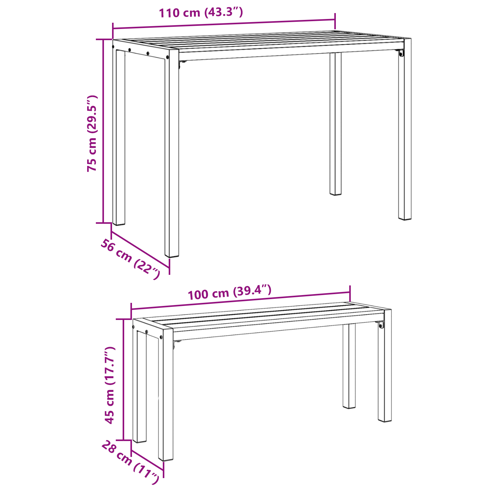3-Piece Garden Dining Set - Steel and WPC in Black - Image 10