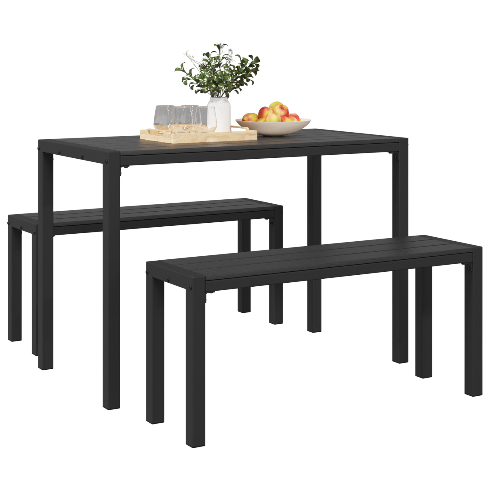 3-Piece Garden Dining Set - Steel and WPC in Black - Image 3
