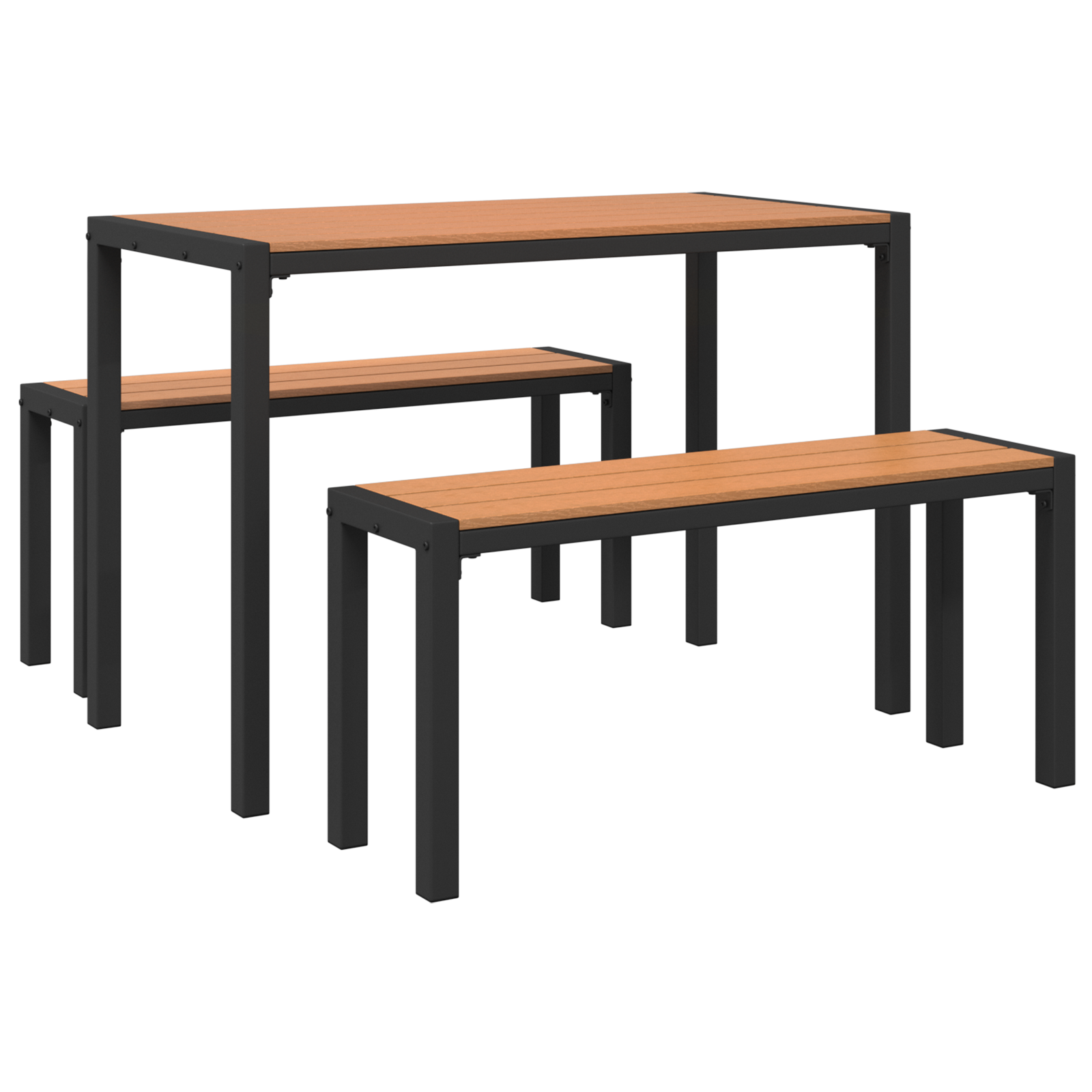 3 Piece Garden Dining Set Steel and WPC Brown - Image 2