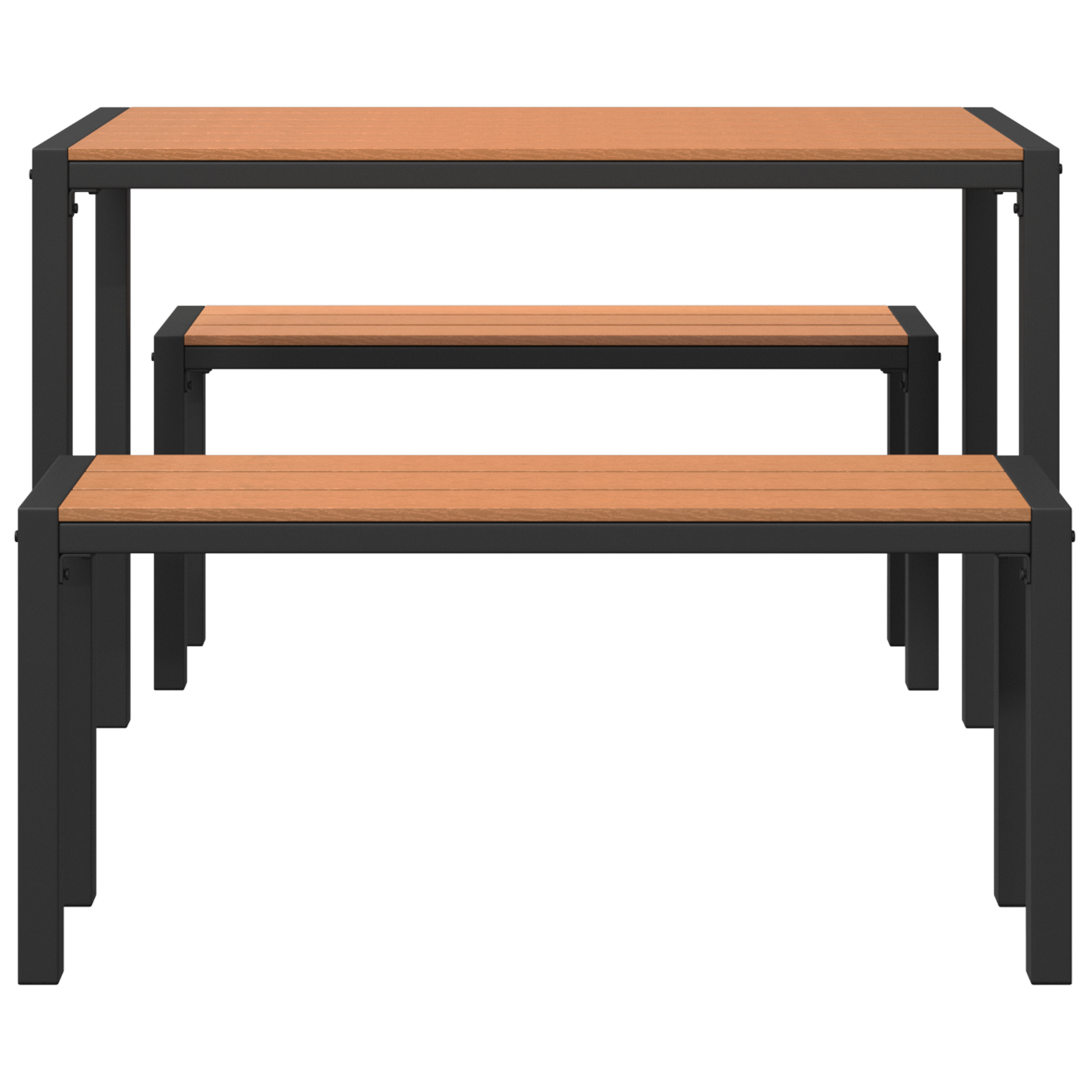 3 Piece Garden Dining Set Steel and WPC Brown - Image 7