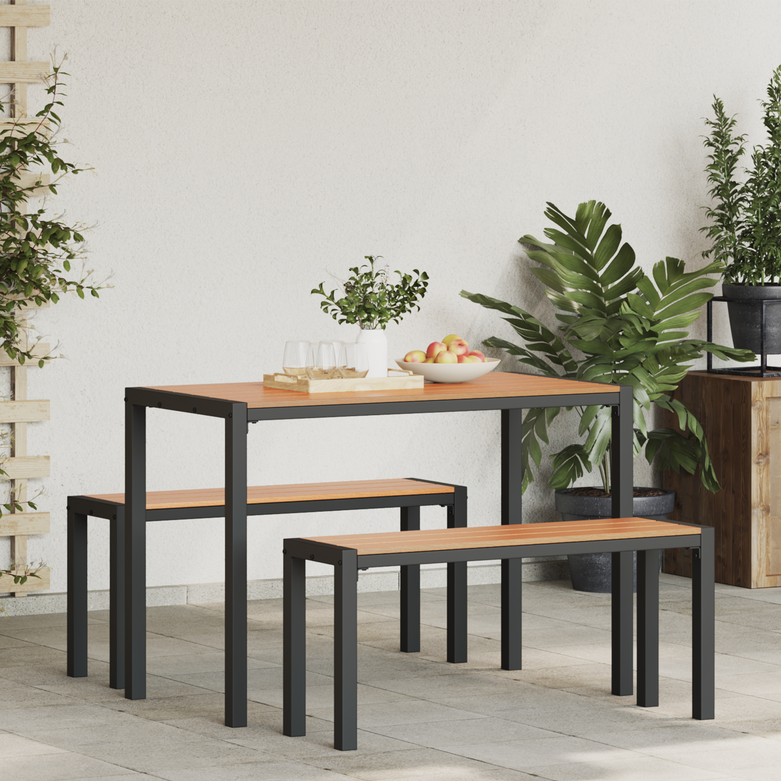 3 Piece Garden Dining Set Steel and WPC Brown - Image 4