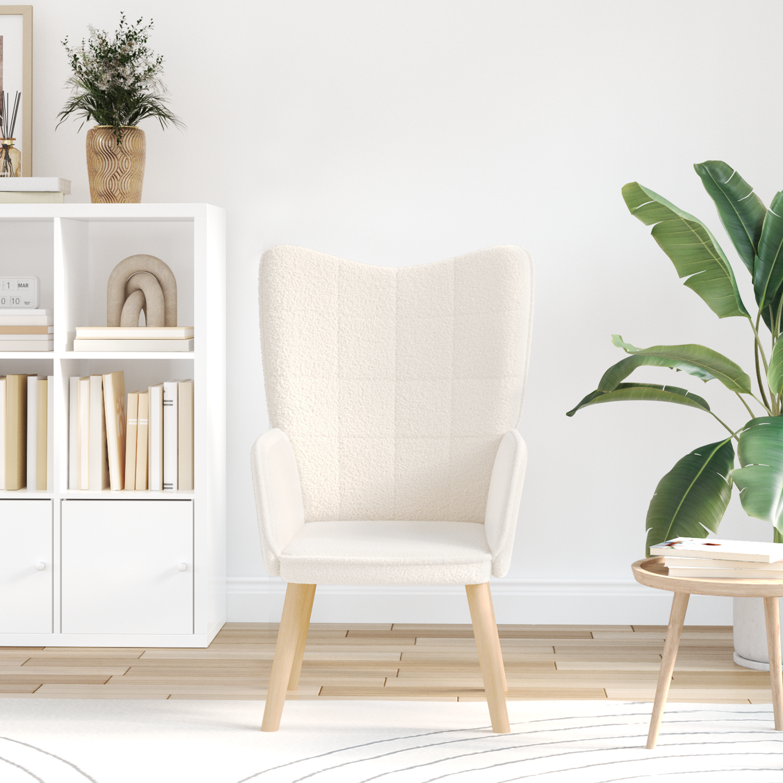 Relaxing Chair Cream Curly Wool-like Fabric - Image 3