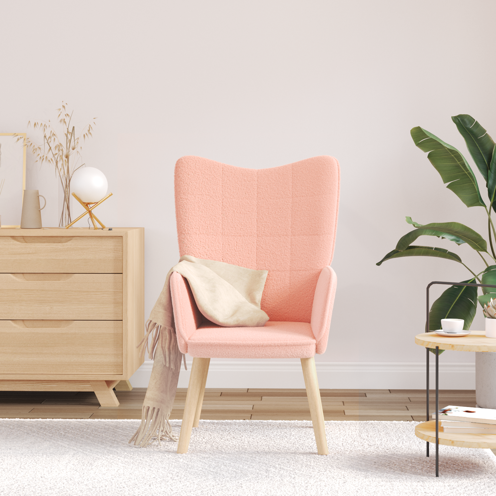 Relaxing Chair Pink Curly Wool-like Fabric - Image 3