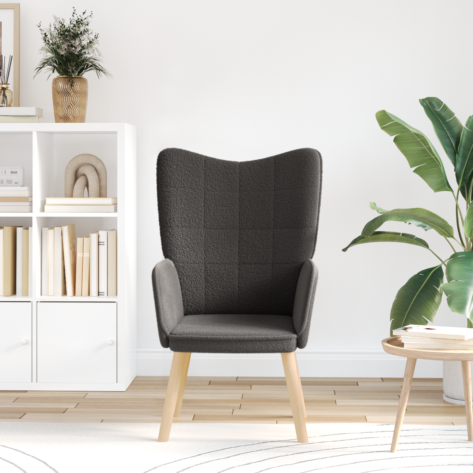 Relaxing Chair Dark Grey Curly Wool-like Fabric - Image 3