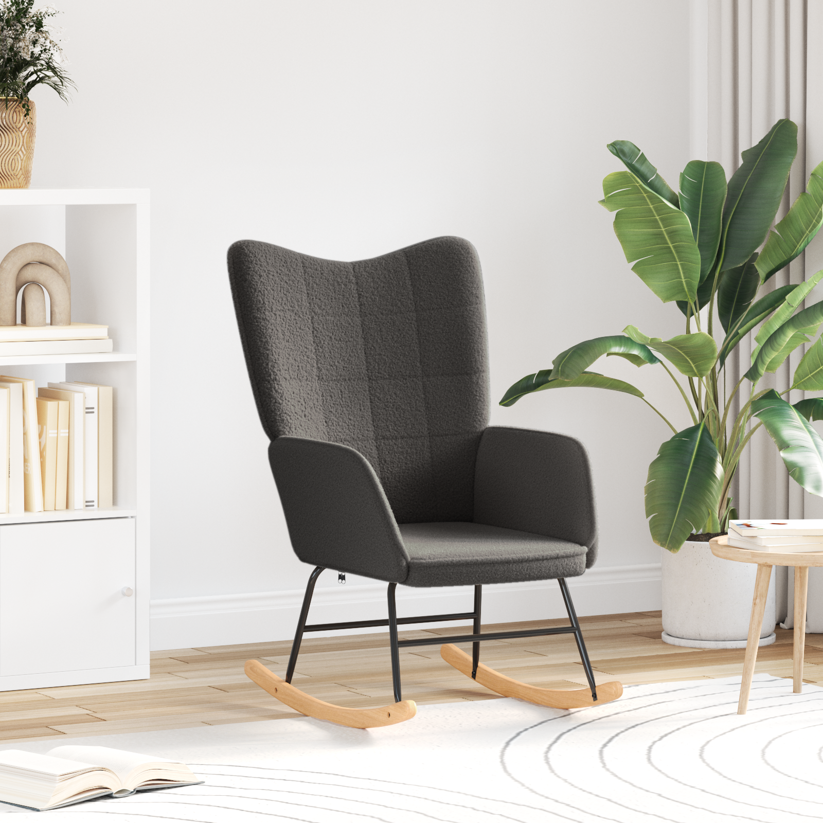 Relaxing Chair Dark Grey Curly Wool-like Fabric