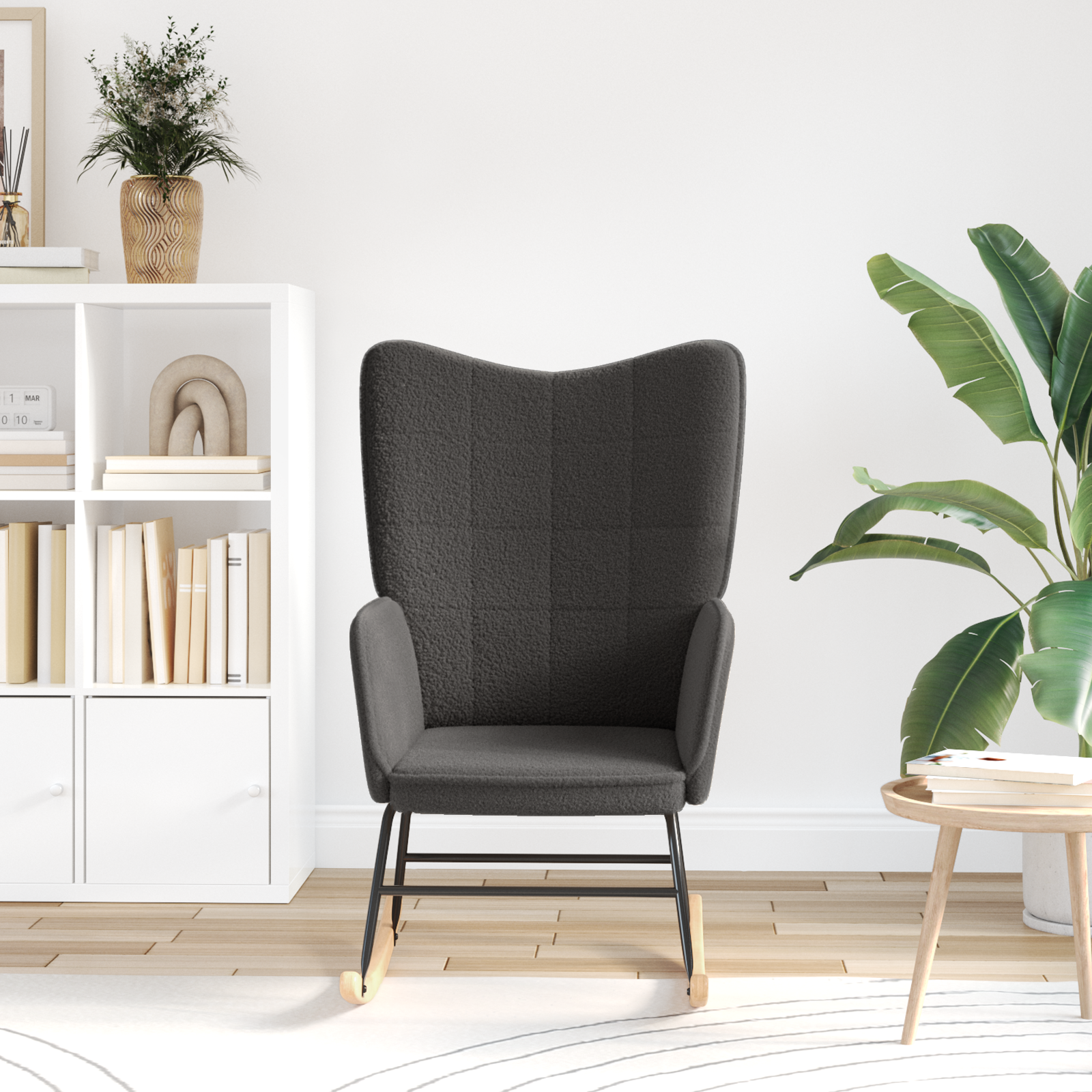 Relaxing Chair Dark Grey Curly Wool-like Fabric - Image 3