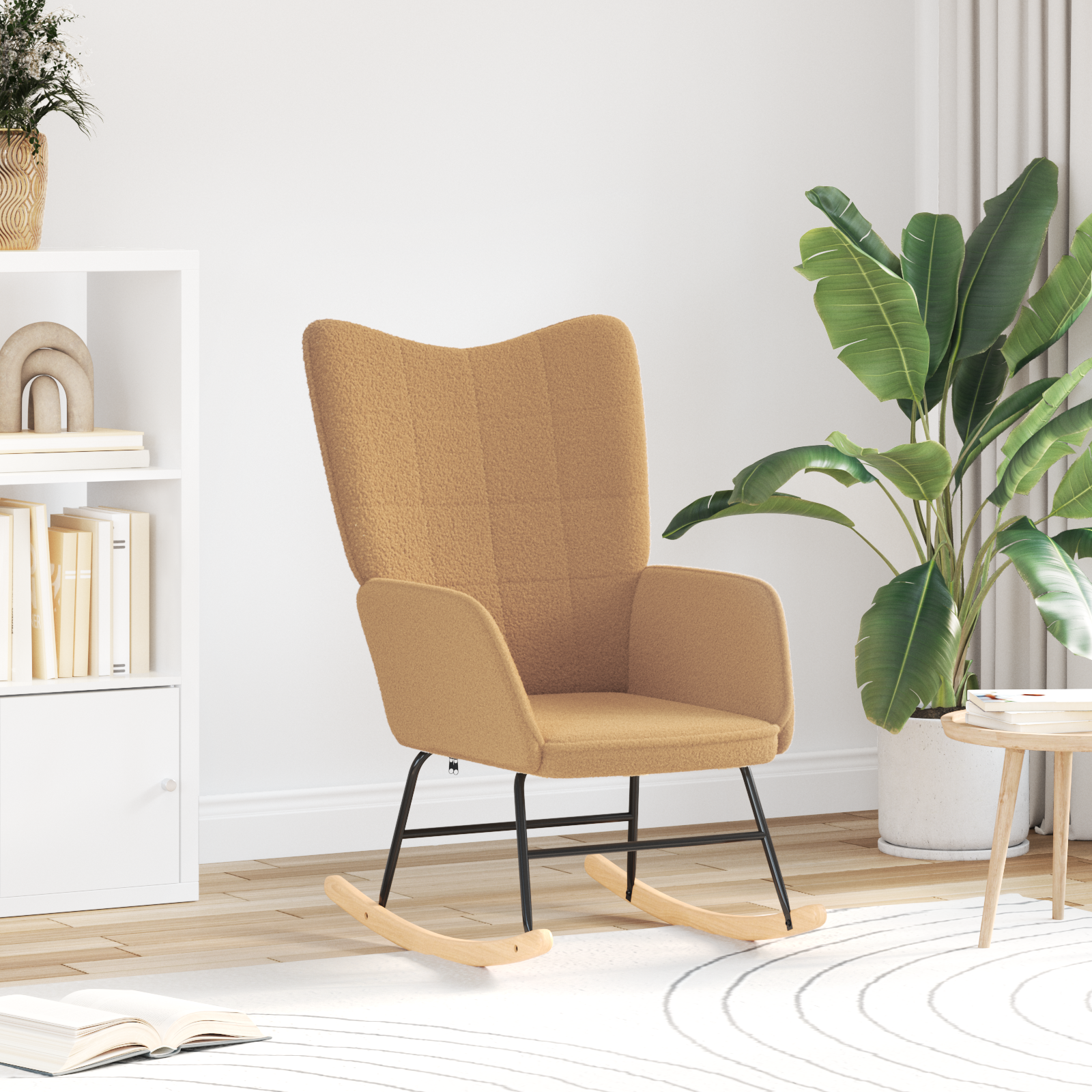 Relaxing Chair Beige Curly Wool-like Fabric