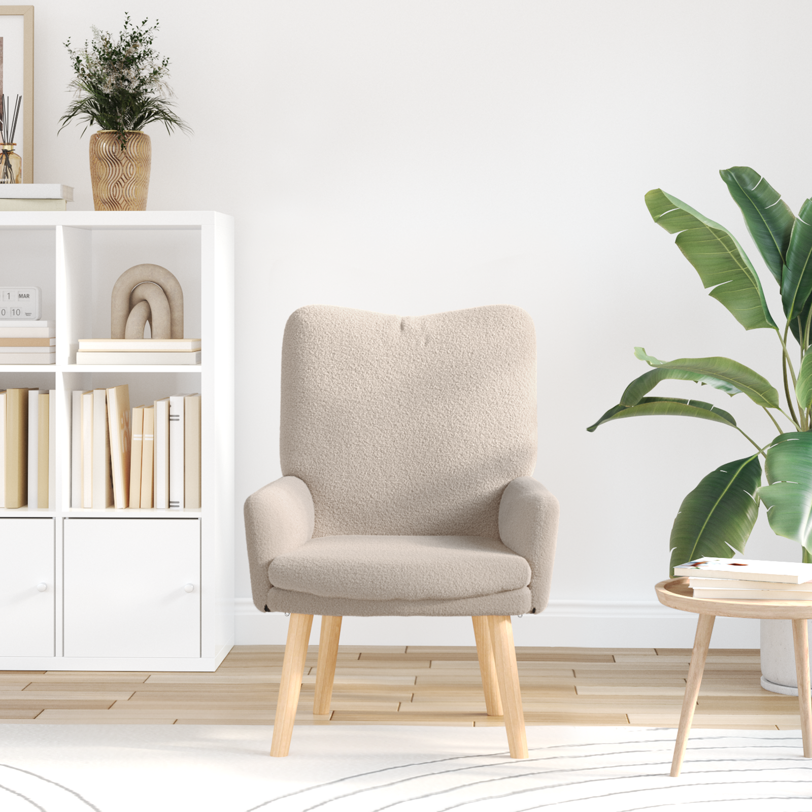 Relaxing Chair Light Grey Curly Wool-like Fabric - Image 3