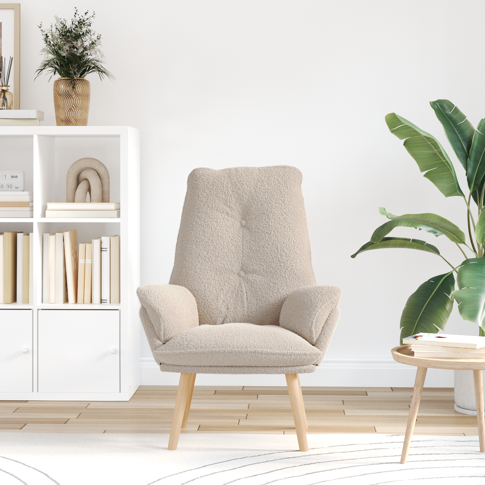 Relaxing Chair Light Grey Curly Wool-like Fabric - Image 3