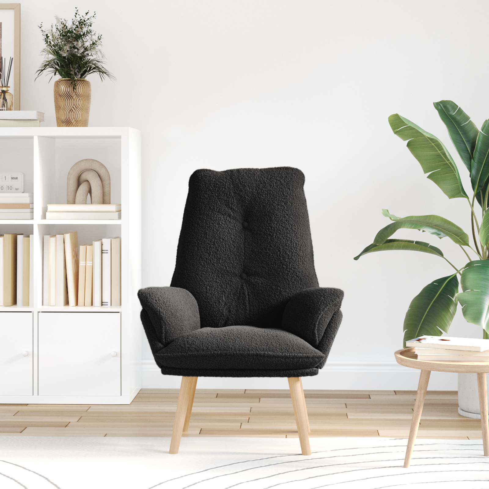 Relaxing Chair Black Curly Wool-like Fabric - Image 3