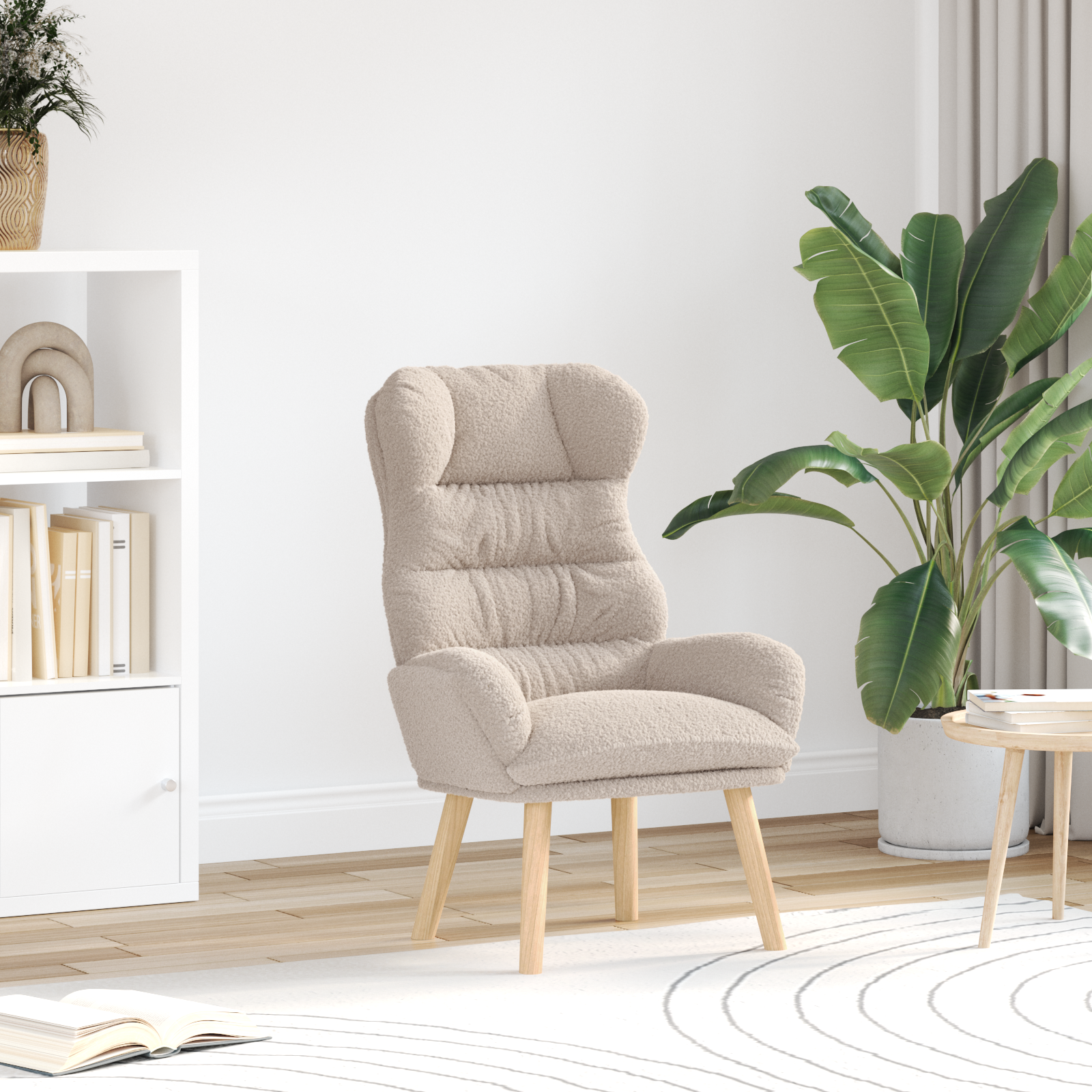 Relaxing Chair Light Grey Curly Wool-like Fabric