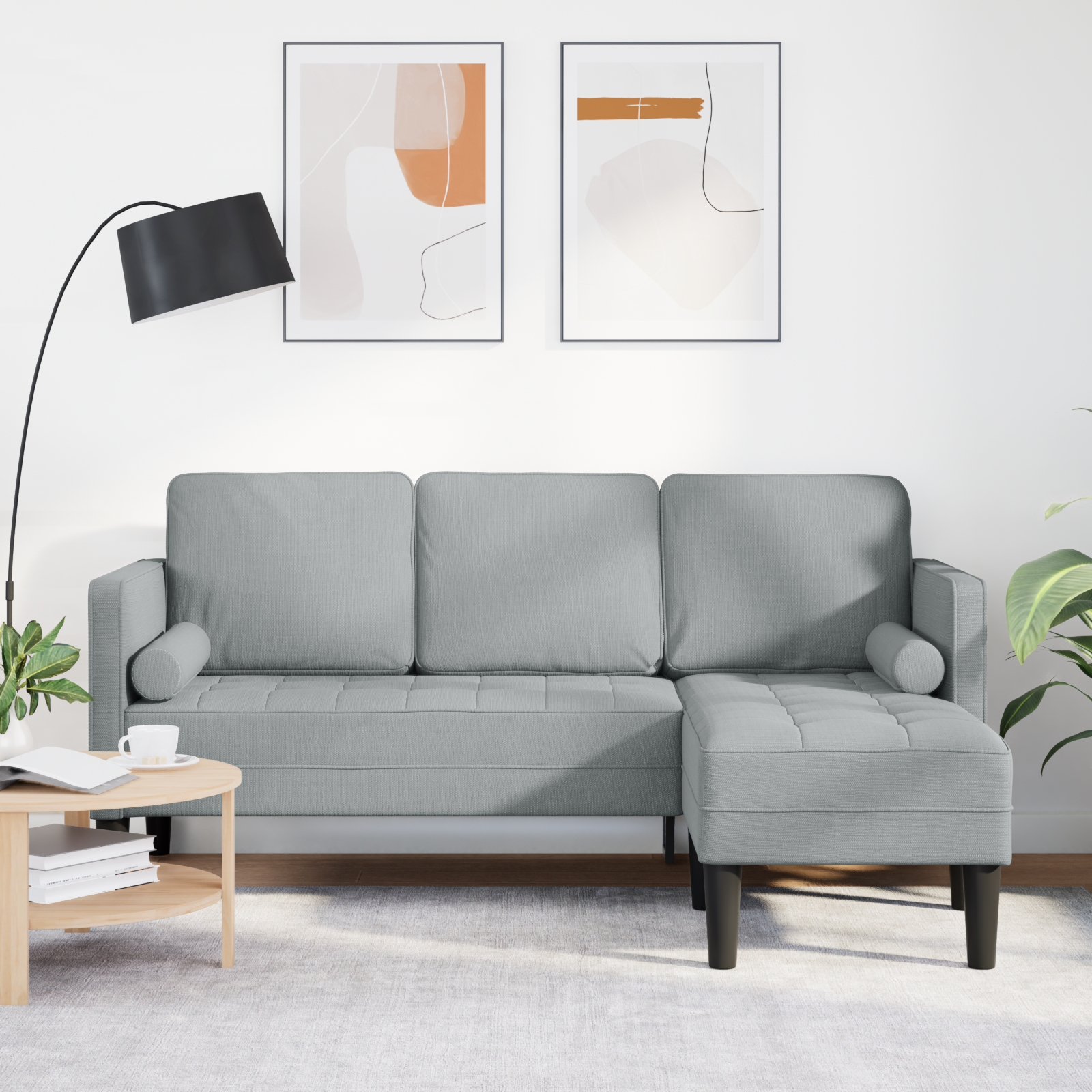 Light Grey L-shaped Sofa for 3 People, 160 cm Fabric