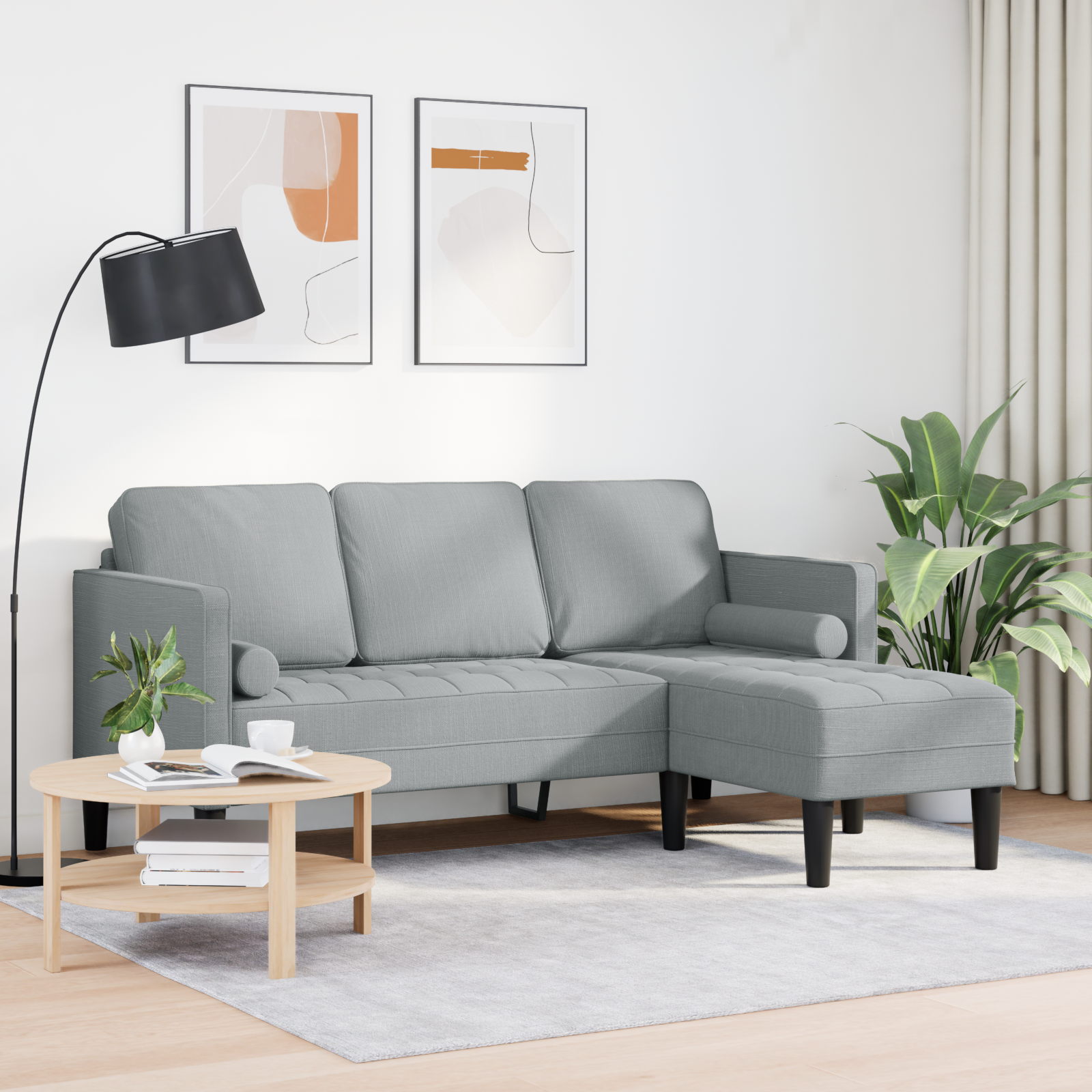 Light Grey L-shaped Sofa for 3 People, 160 cm Fabric - Image 3