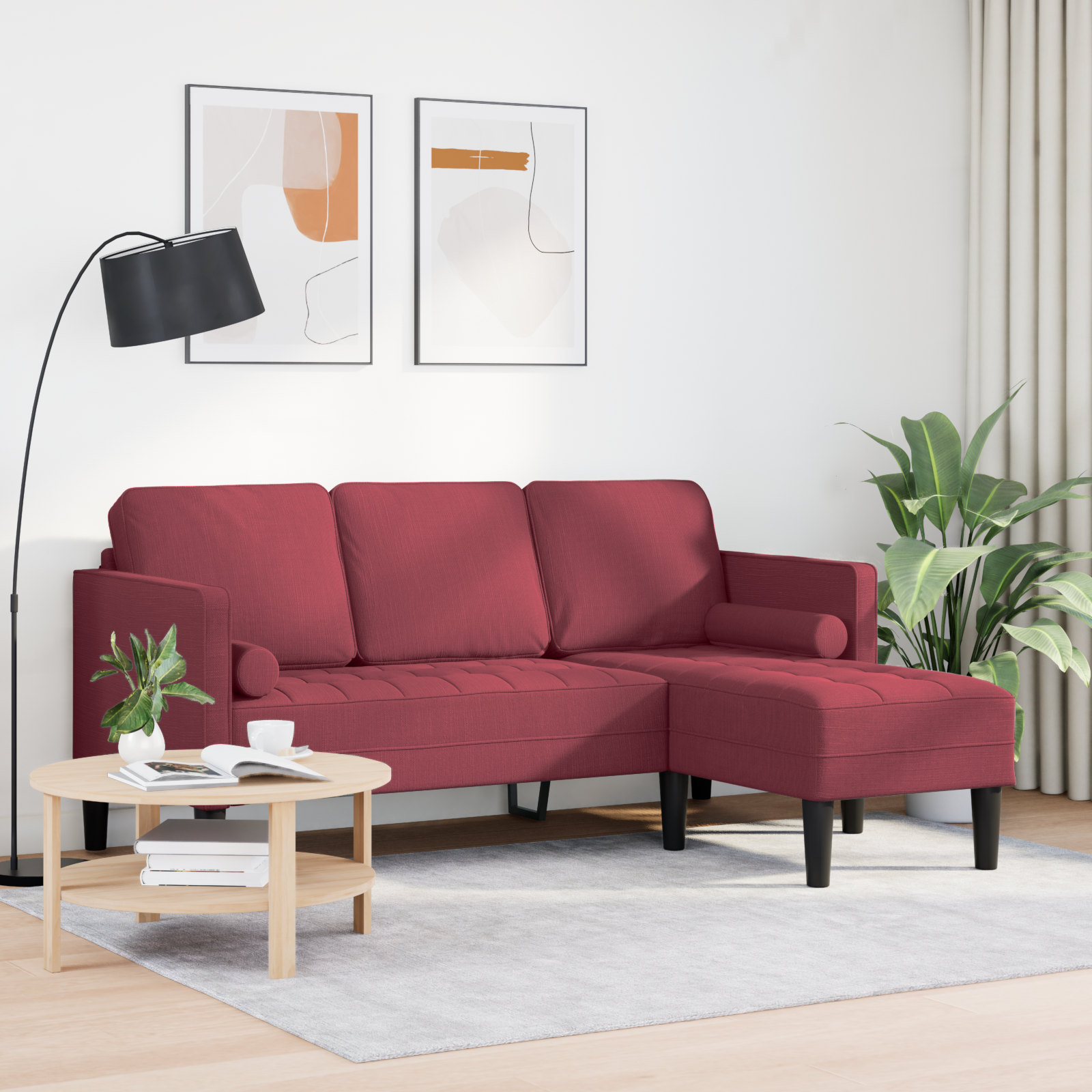 3-Seater L-Shaped Sofa Wine Red 160 cm Fabric - Image 3